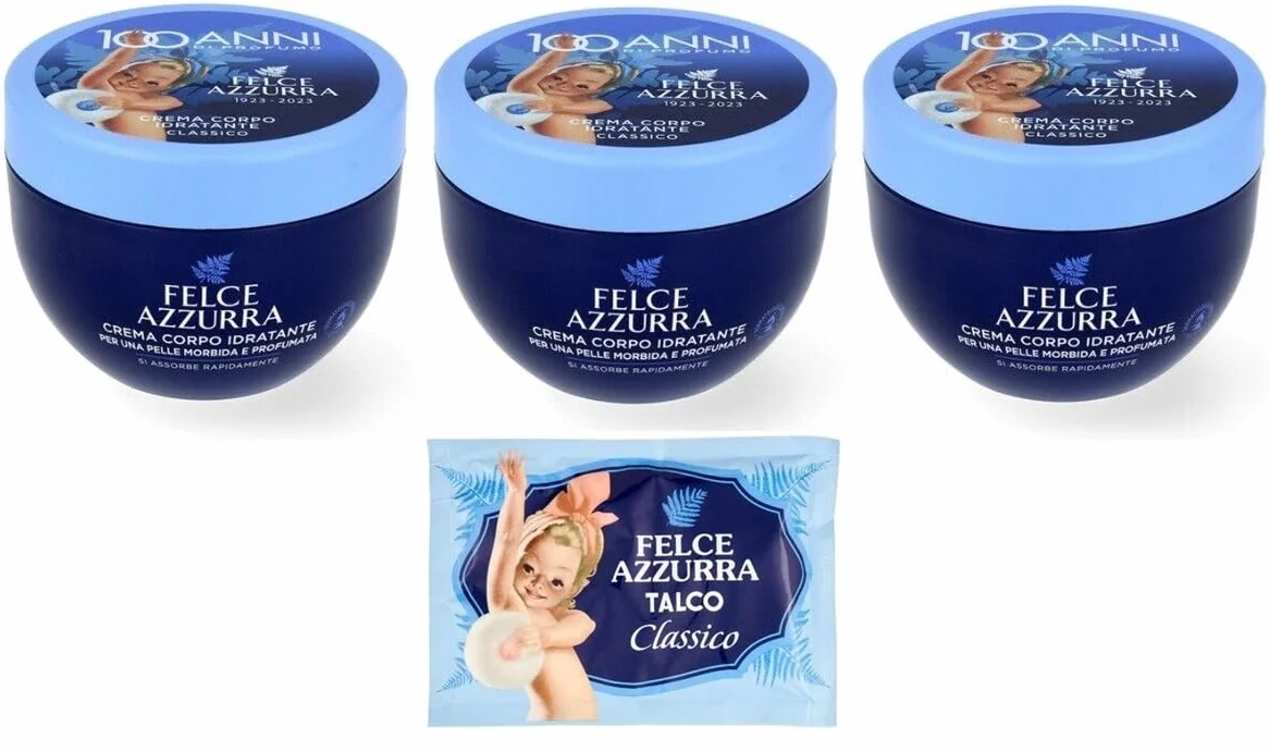 Felce Azzurra Crème Hydratante Corps 250ml + Talc 100g Pack de 3