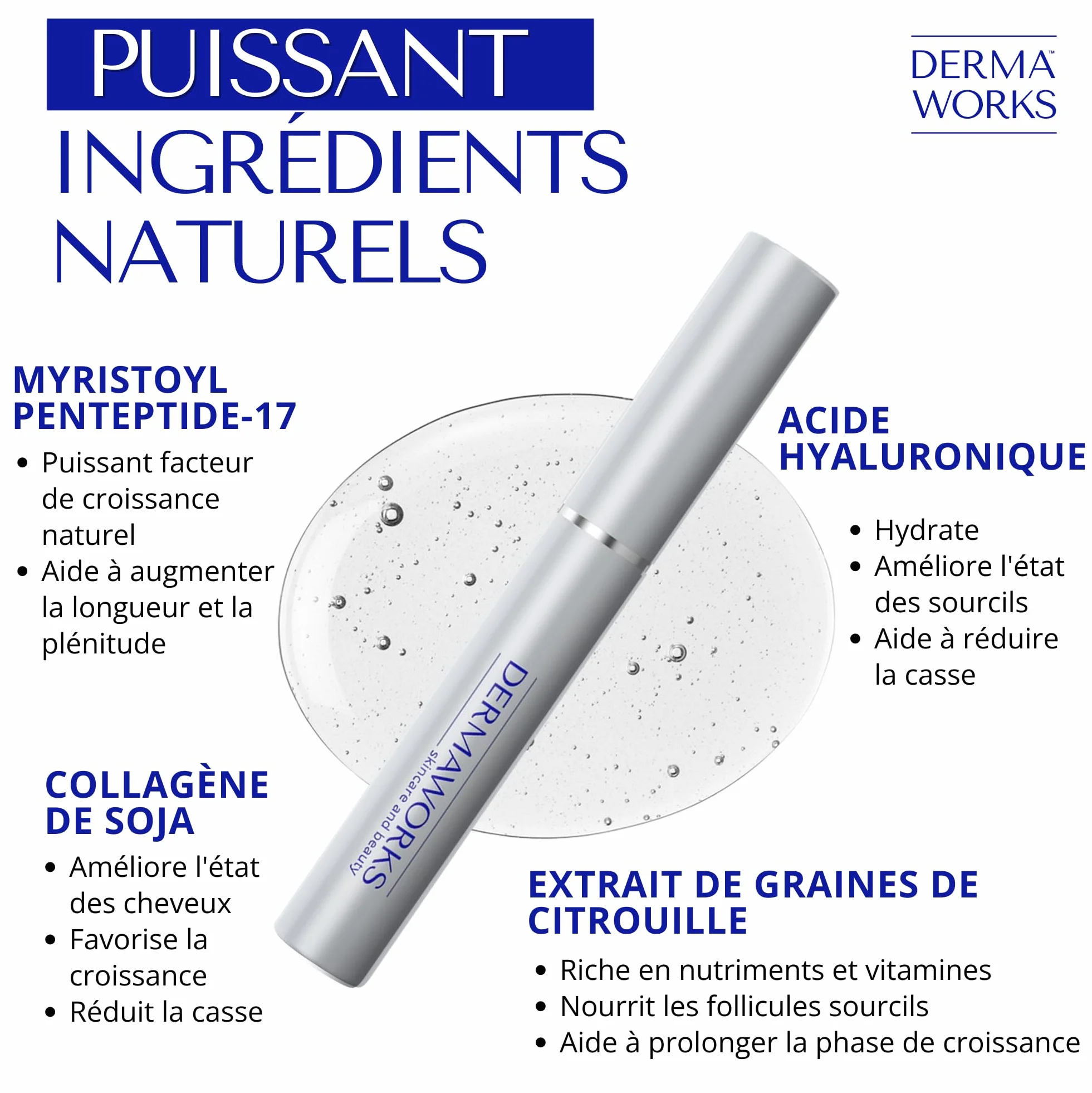 SERUM SOURCILS POUSSE FORMULE AVANCEE DERMAWORKS - Alternative Huile Ricin Maquillage Semi-Permanent Sourcils Fournis Epais 60 Jours