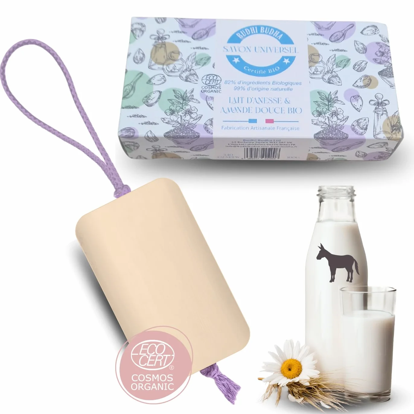 Savon Lait d'Anesse et Amande Douce Bio 100 g - Fait en France