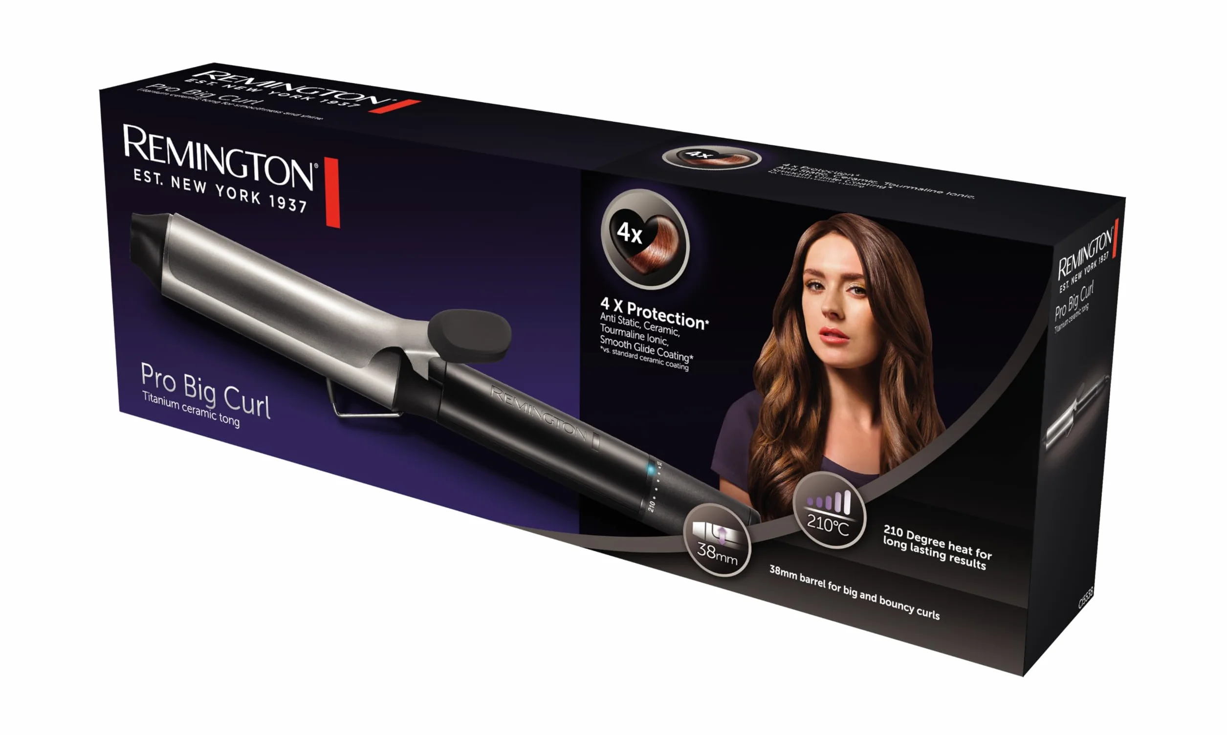 Remington Pro Big Curl CI5538 Boucleur à cheveux 38mm Céramique-titane Antistatique Ionique 140-210°C