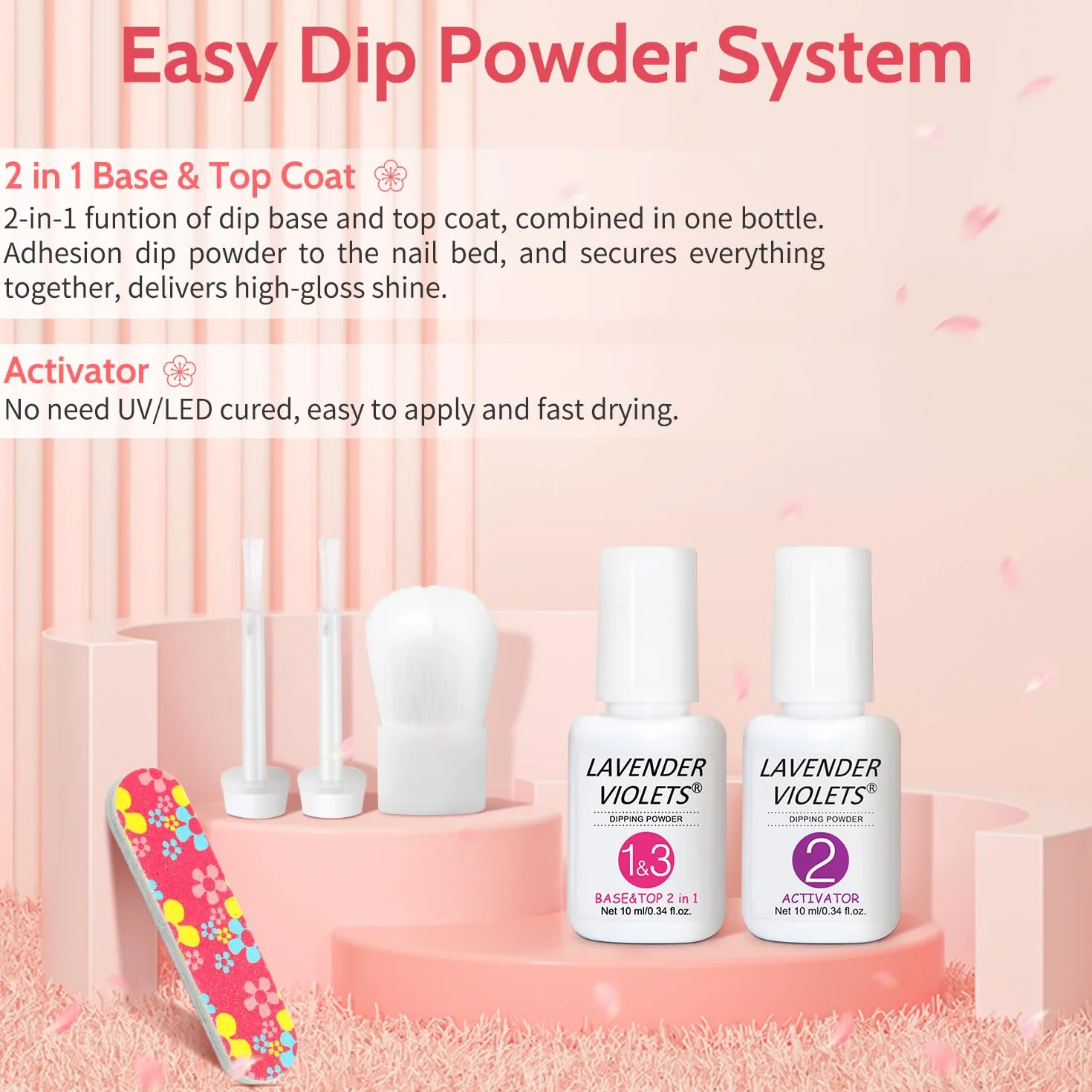 Lavender Violets 6 Couleurs Acrylique Trempage Poudre Système French Nail Art Manucure 2 En 1 Base Activateur Vernis Finition Brosse Lime