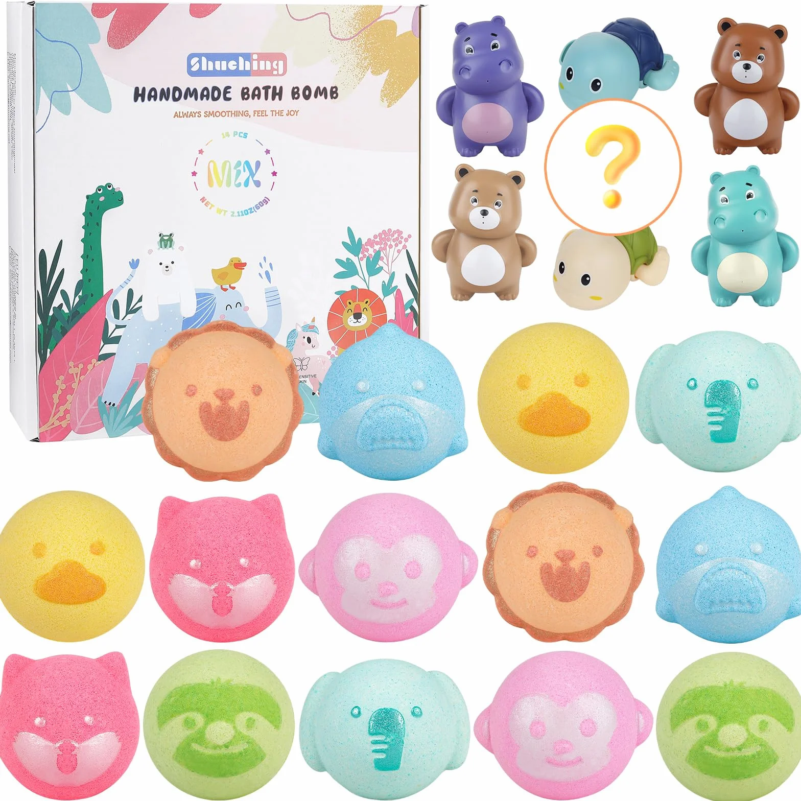 SHUCHING 14 Boules de Bain Enfants Bio, Bombe de Bain Animaux Enfants avec un Pistolet à Eau pour Garcons Filles Pâques Anniversaire