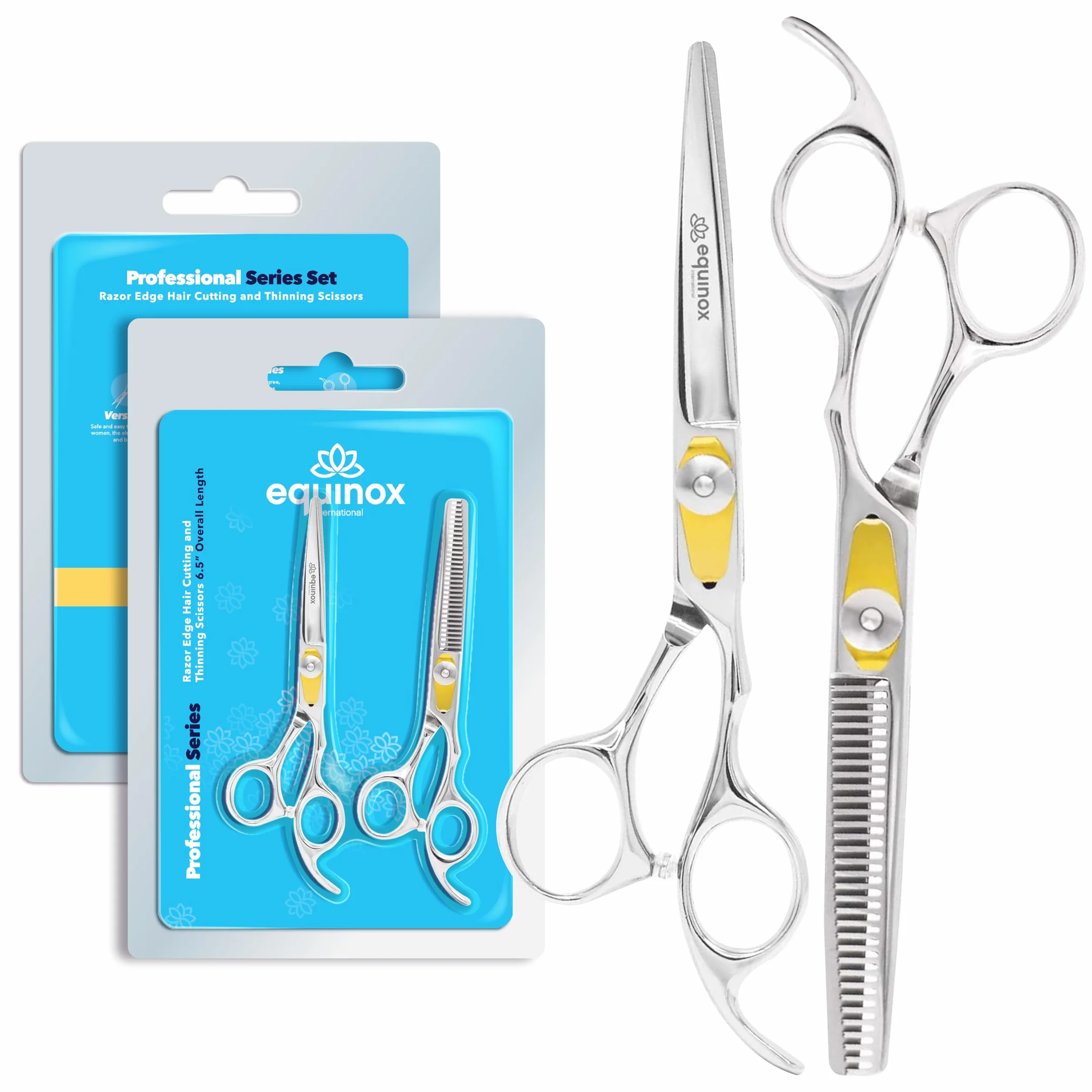 Equinox International Egde Series Ciseaux de coiffeur et barbier en acier inoxydable japonais, longueur 16,5 cm