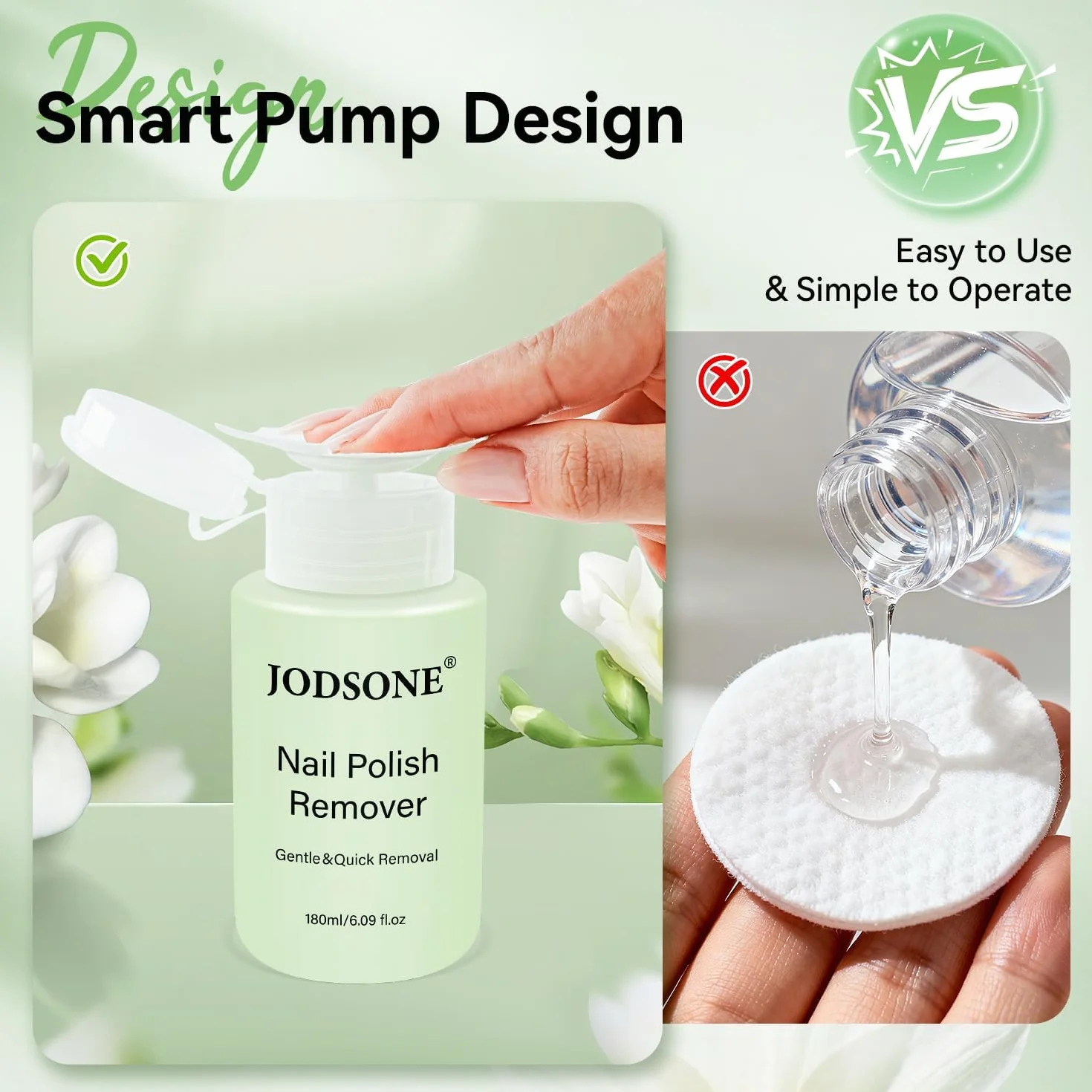 JODSONE Dissolvant pour vernis à ongles sans acétone 180 ml parfum jasmin