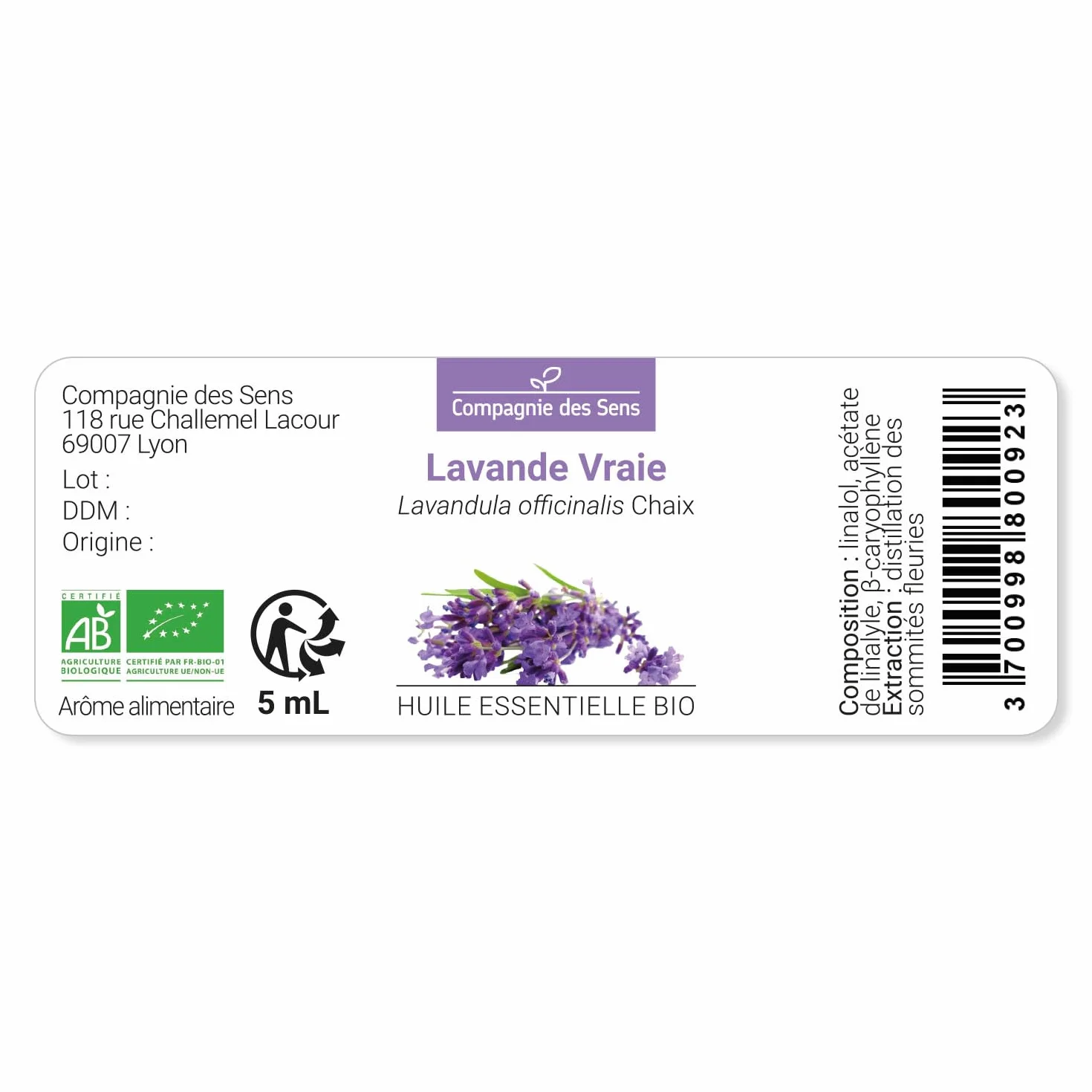 Huile Essentielle LAVANDE VRAIE BIO 5mL 100% Pure ChromaCert® Chémotypée Intégrale