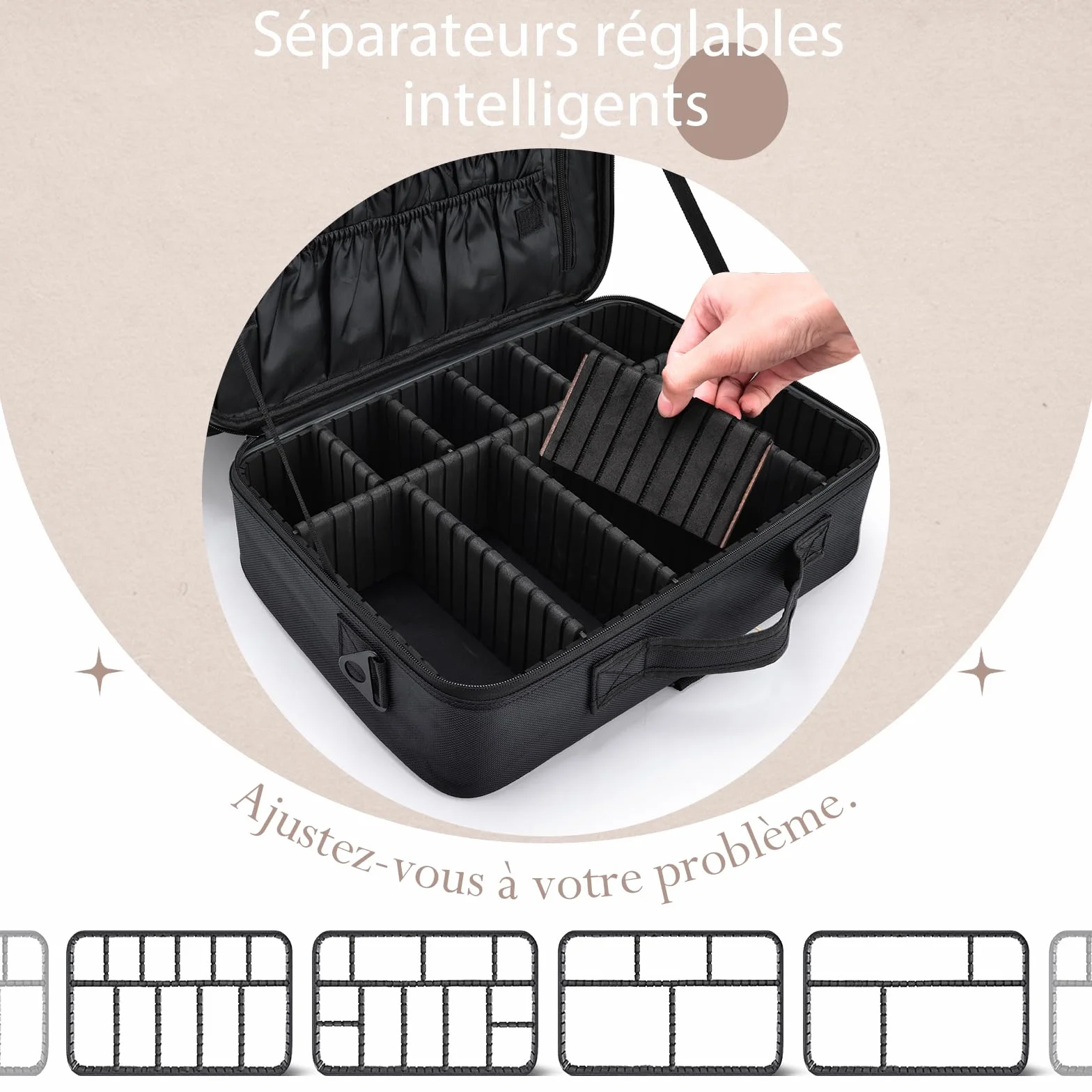 Trousse Maquillage Professionnel Grande Sac de Maquillage Femme Noir foncé