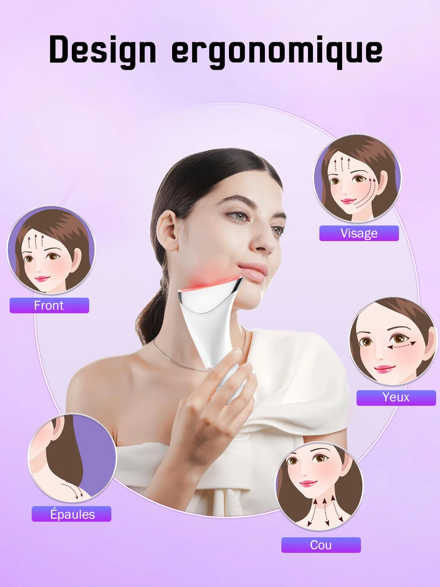 Appareil Anti Rides Visage Massage: Masseur Facial Électrique pour Lifting Visage et Double Menton 3 Modes LED - Chauffage à 45℃ EMS pour Raffermissement du Visage et du Cou - Anti-Âge pour Femmes