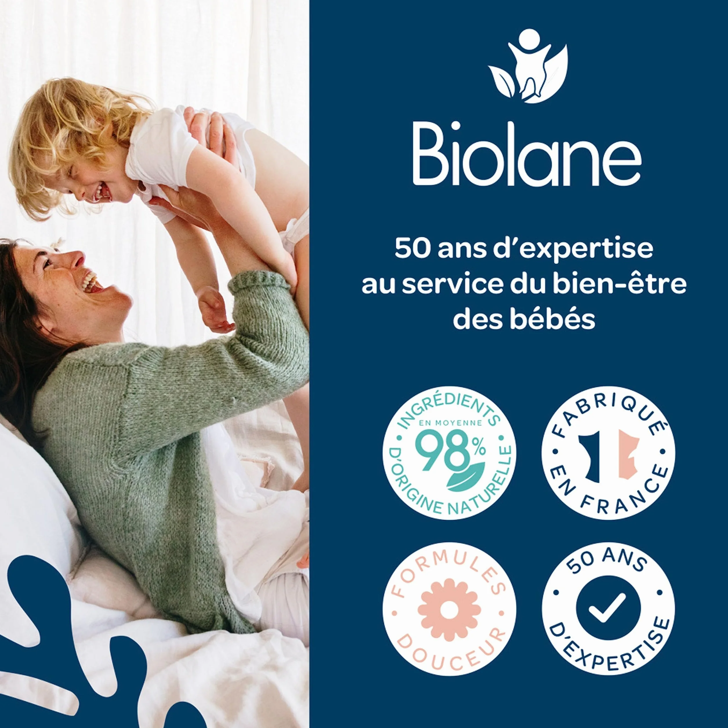 BIOLANE Lot de 3 Cotons pads douceur Bébé 100% Bio 150 Cotons Peaux sensibles Fabriqués en France