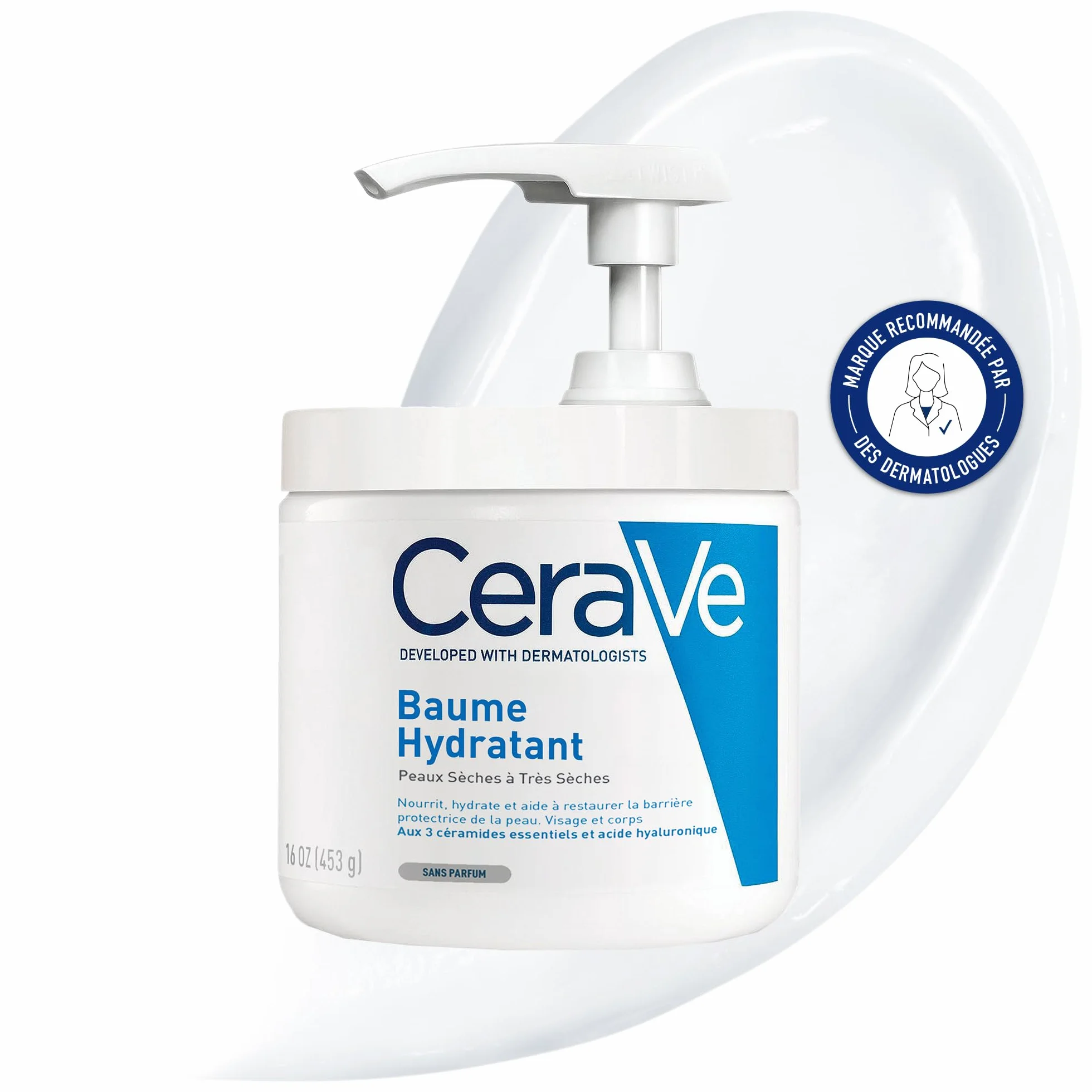 CeraVe Baume Hydratant Visage & Corps, Hydratation 48H, Technologie MVE, 3 Céramides, Acide Hyaluronique, Sans Parfum, Peaux Sèches, 454 g