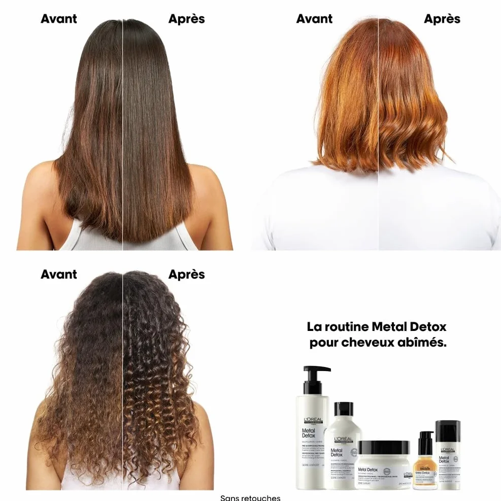 L'OREAL PROFESSIONNEL Metal Detox Anti-Casse Cheveux Abîmés & Cassants Raides à Bouclés Naturels à Colorés -97% de Casse 2x Plus de Brillance