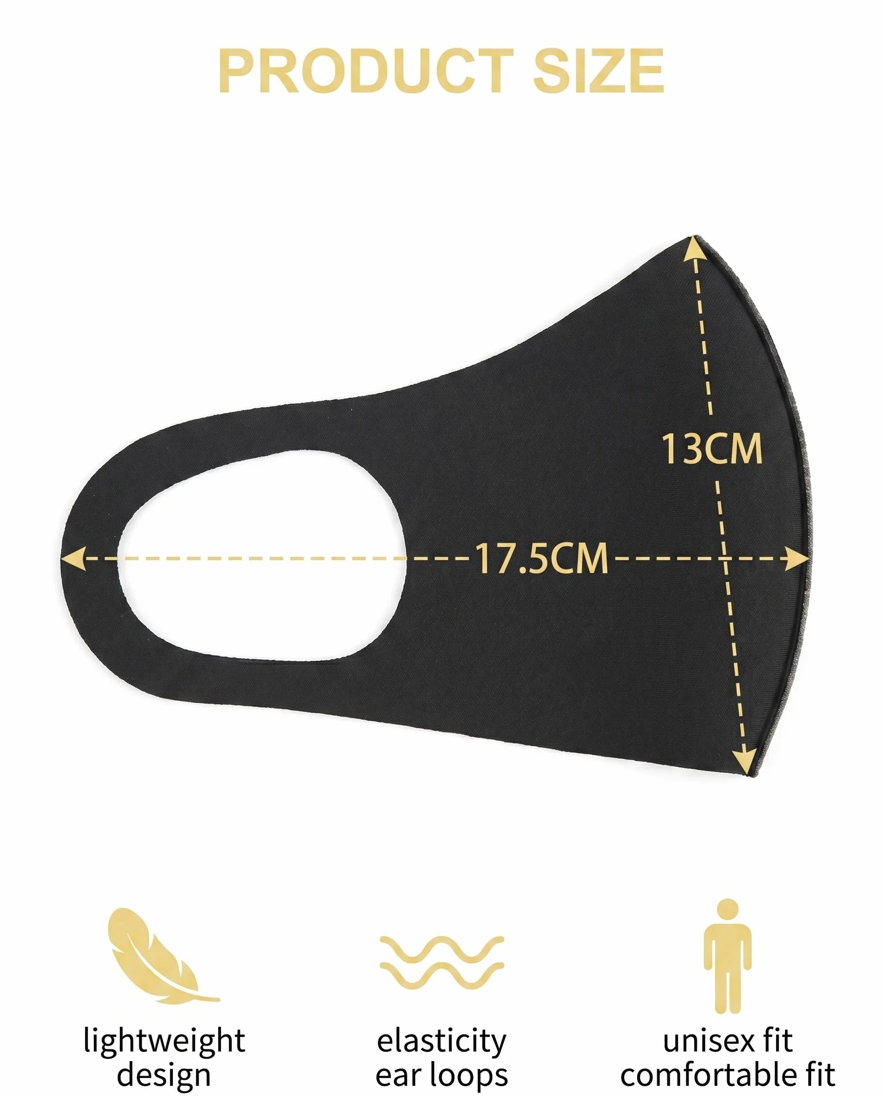 Masque Noir en Tissu Réutilisable Lot de 4 Masques de Protection Lavables Anti-Poussière