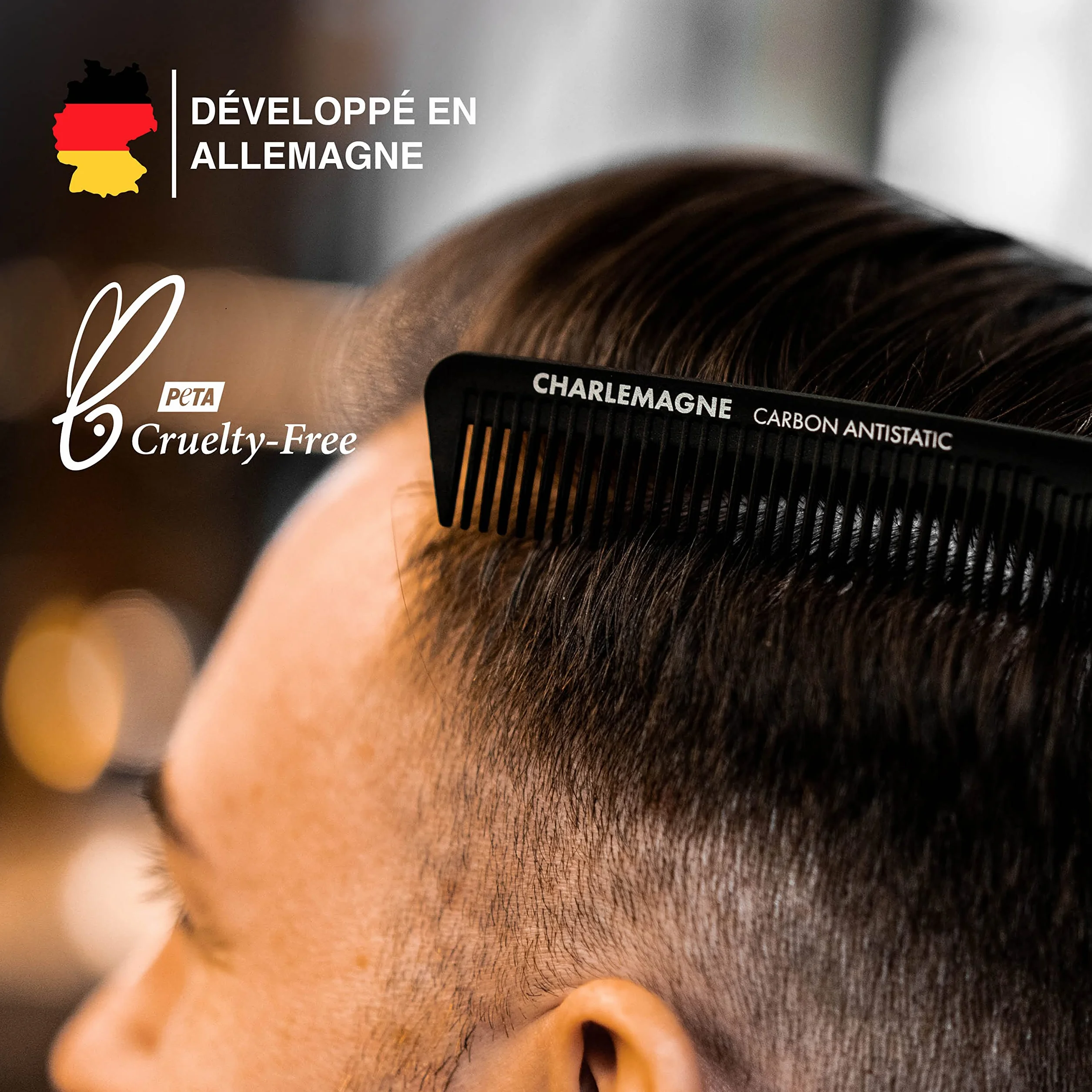 Peigne cheveux Charlemagne carbone incassable antistatique double face coiffage homme femme