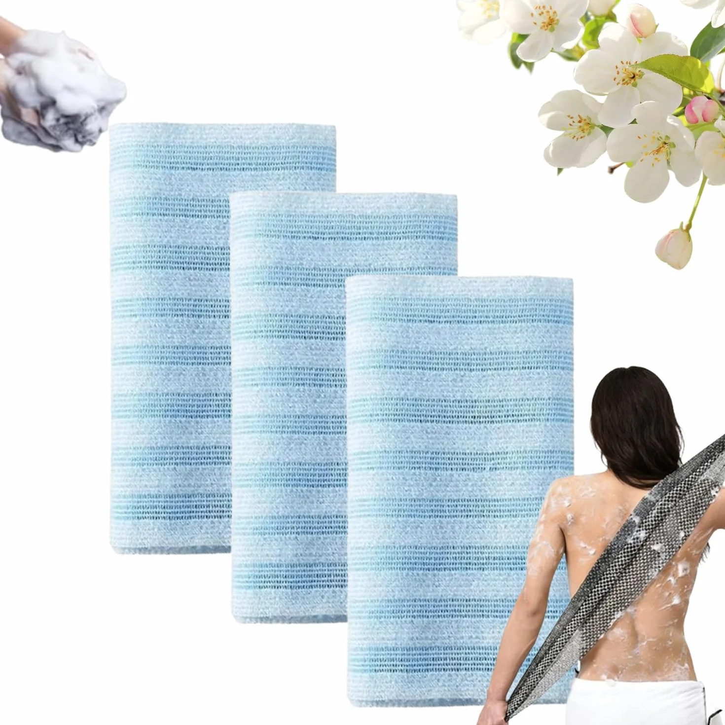 Serviette Exfoliante Douche Bambou Charbon Actif Exfoliation Douce Séchage Rapide 3 Pièces