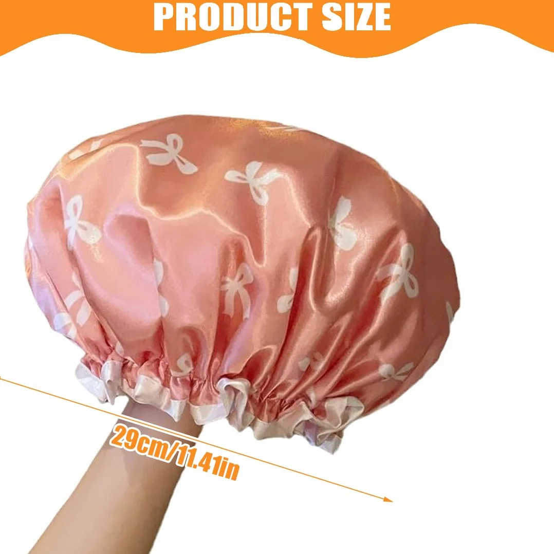 Bonnet de douche étanche en satin élastique réutilisable à double couche pour dormir (Rosa, Blanc, Or)