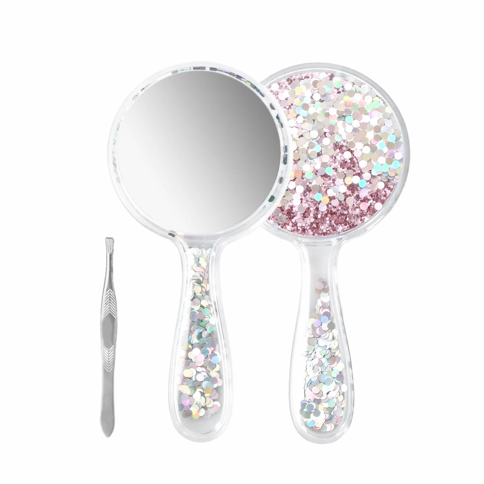 Miroir à Main Professionnel Portable Rond avec Poignée pour Maquillage Voyage