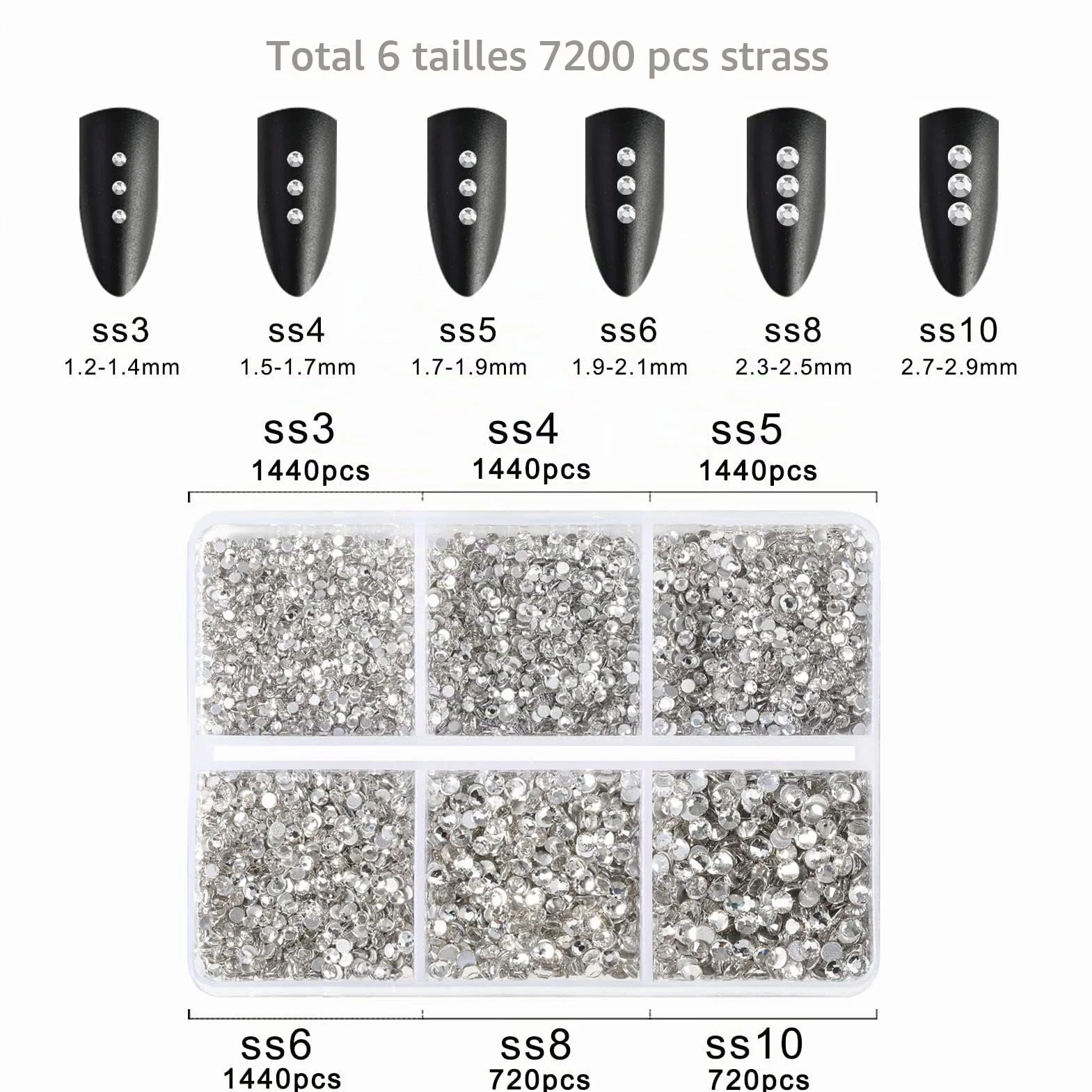 Beadsland Strass pour ongles nail art 7200 pièces mélange 6 tailles SS3-SS10 Cristal orange