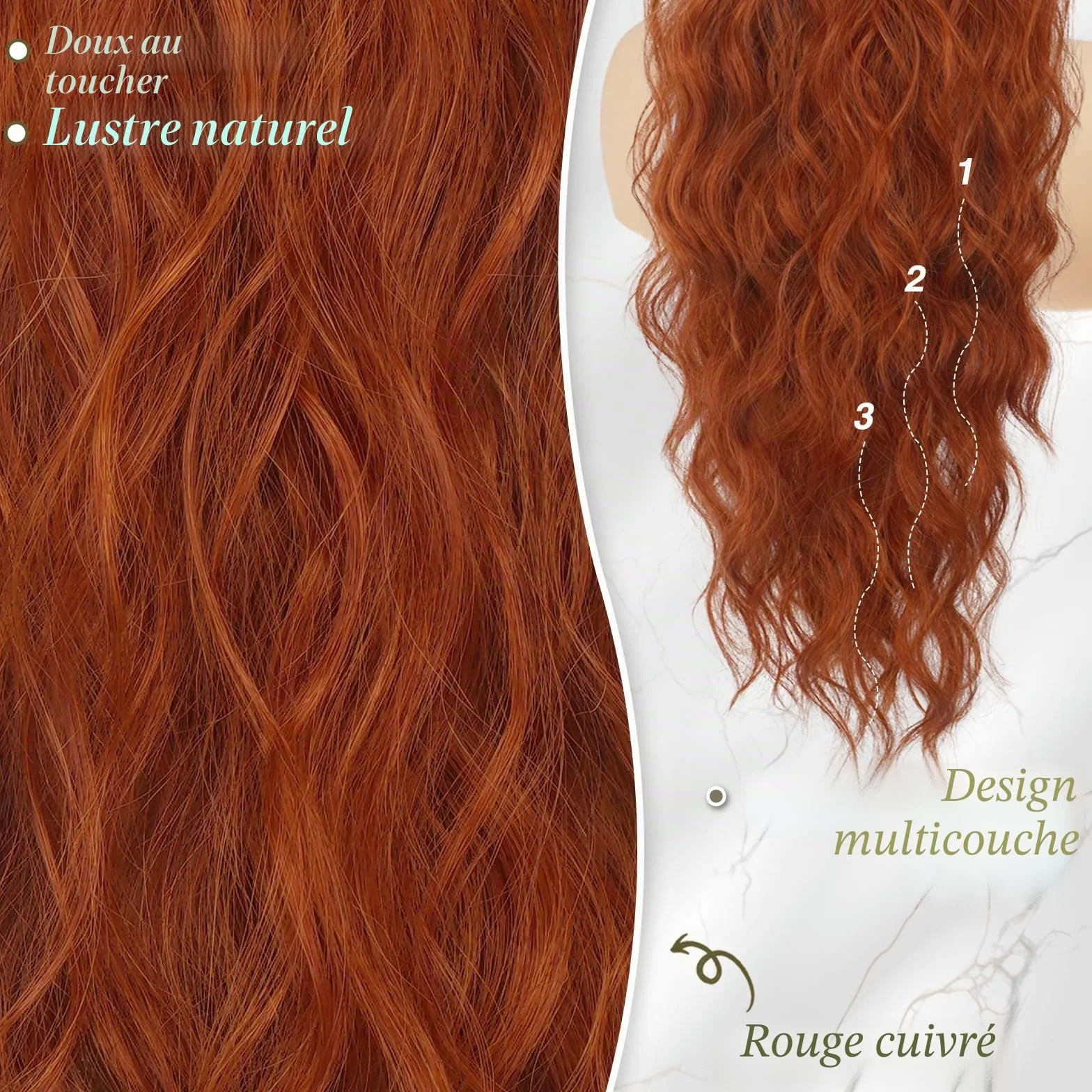 BARSDAR Rouge Cuivré Queue de Cheval Extension, 66cm Cordon Queue de Cheval Extension de Cheveux pour Femme, Longue Bouclé Ondulées Synthétique Clip en Queue de Cheval Postiche, Cowboy Rouge Cuivré