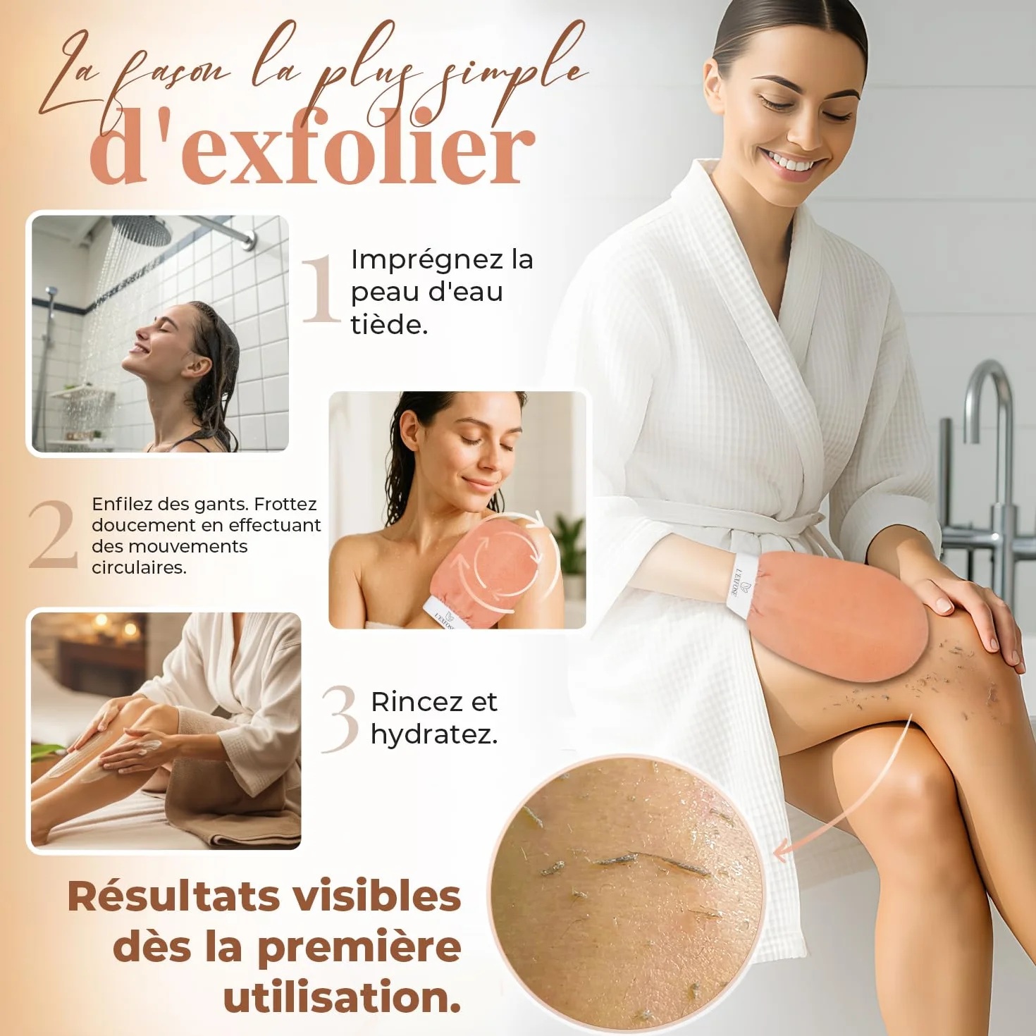 Gant Exfoliant Corps Kessa en Viscose Naturelle - L’Exfose 2x Gommage Corps et Visage