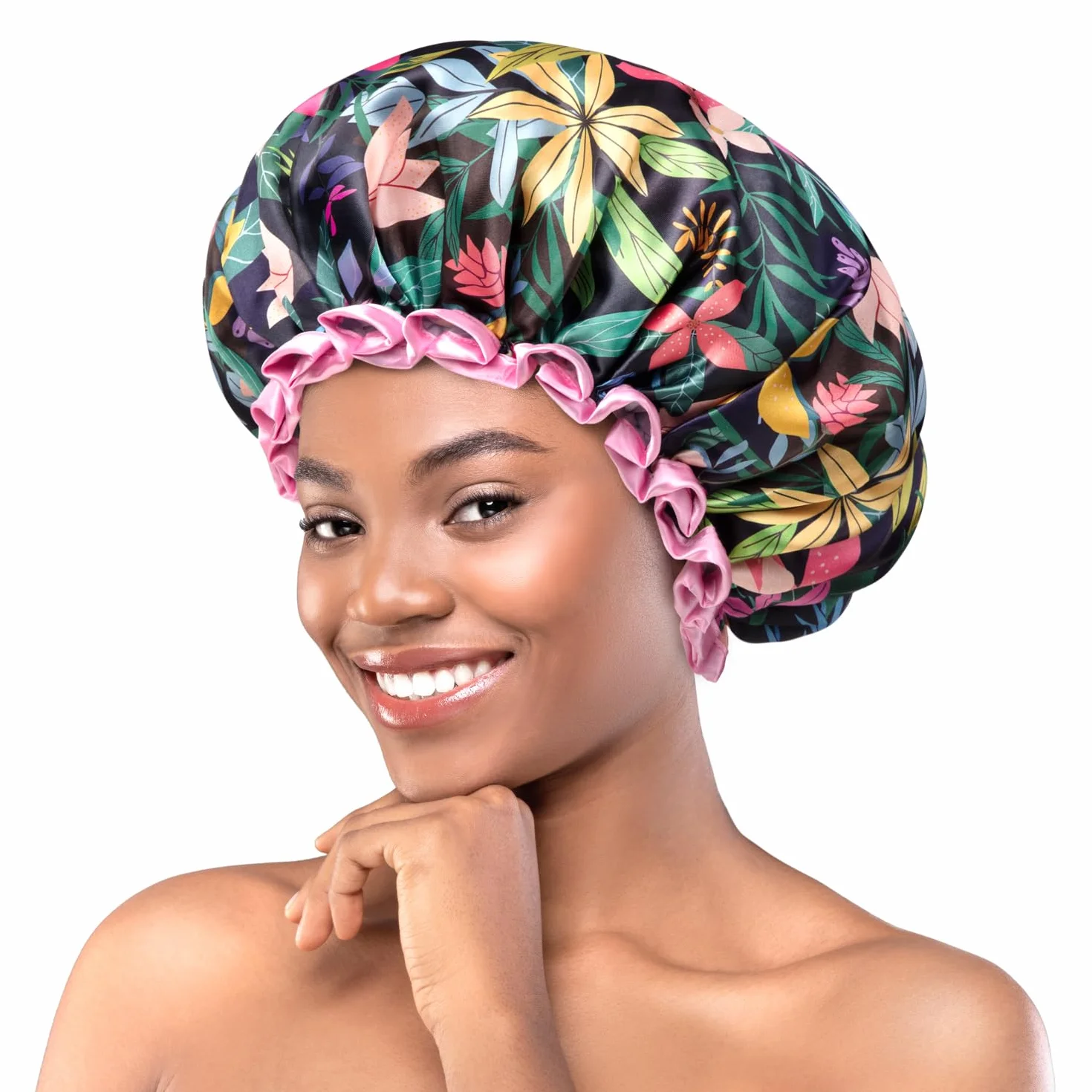 Bonnet de Douche pour Femmes, Imprimé Forêt Tropicale, Imperméable, Élastique, Réutilisable, 2 Pièces