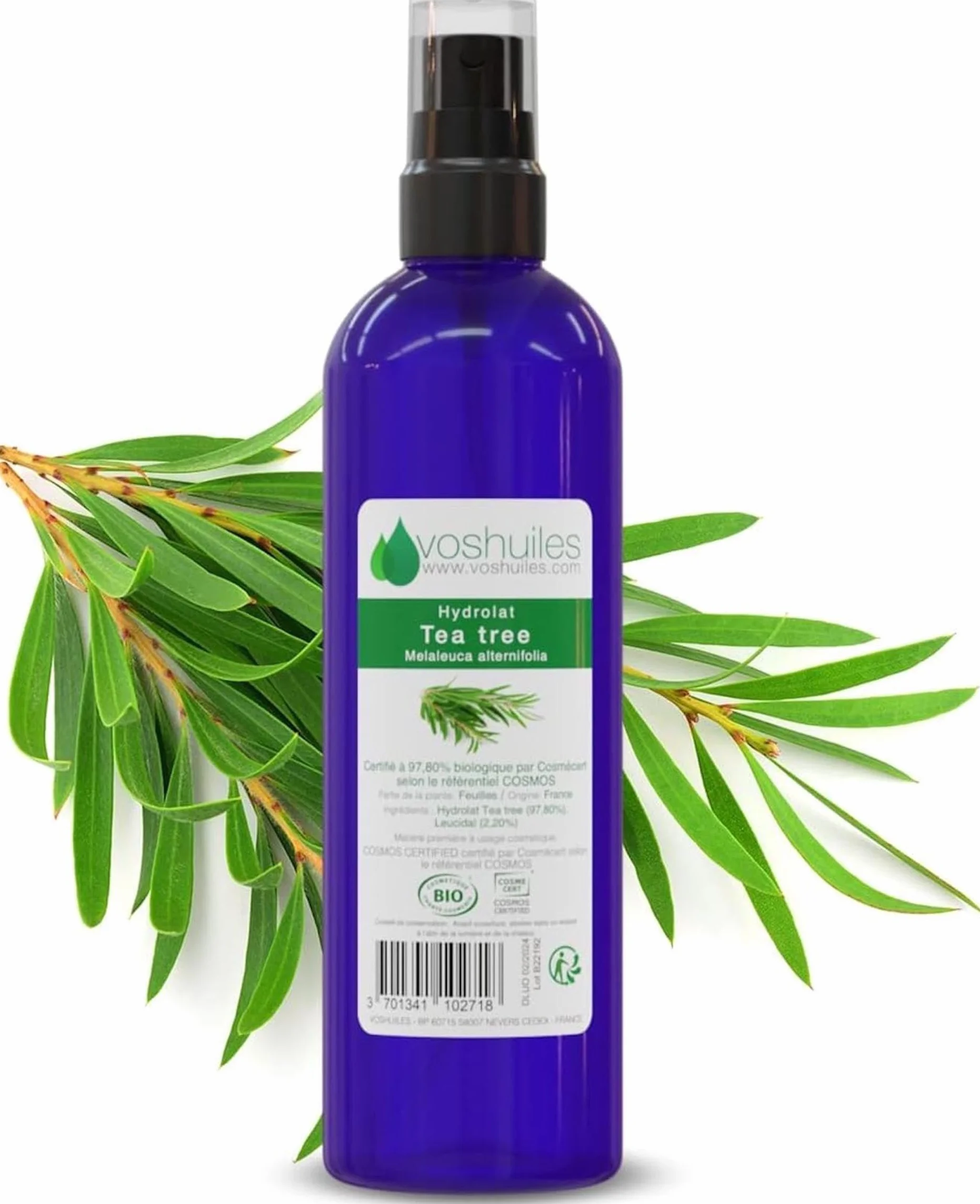 VOSHUILES Hydrolat de Tea Tree COSMOS 200ml Purifiant Peaux Imperfections Cuirs Chevelus Gras