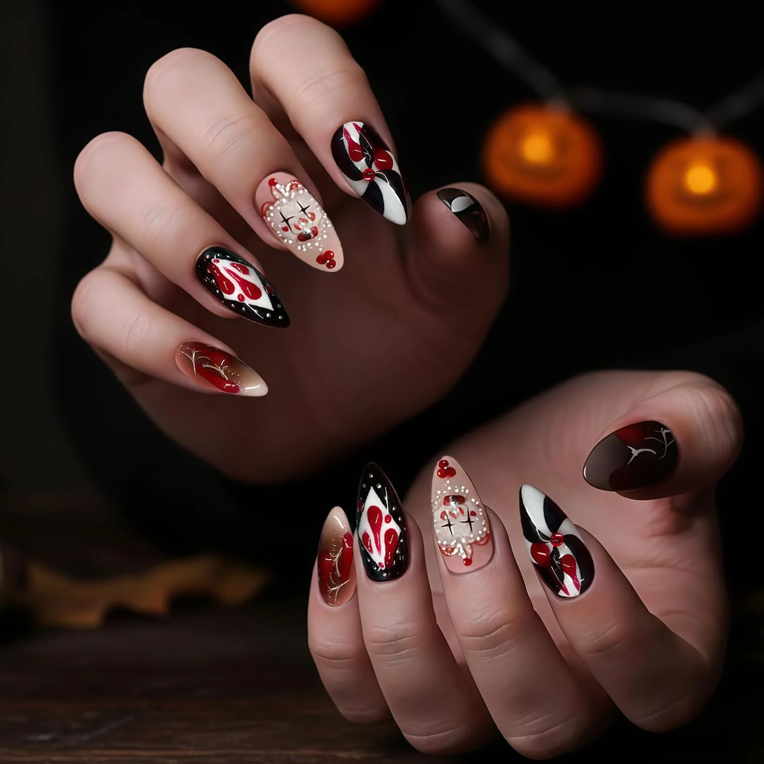 Yamobi Lot de 24 faux ongles à coller motifs clown cirque joker poker gel Y2K deux pointes