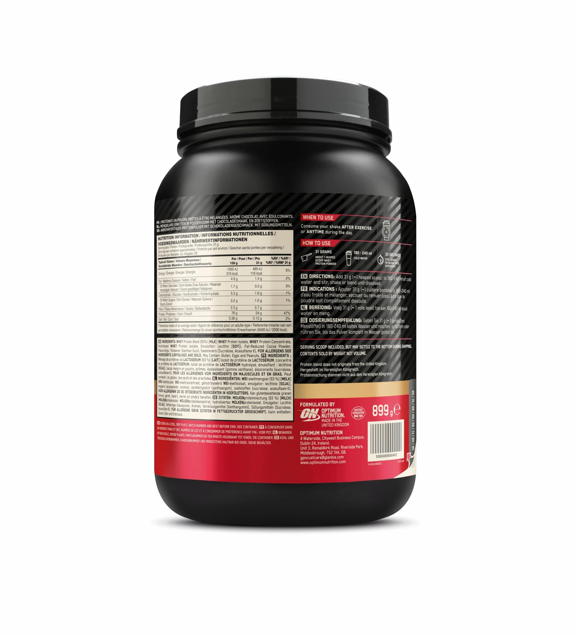 Optimum Nutrition Gold Standard 100% Whey Protéine en Poudre, Double Chocolat Riche, 899g