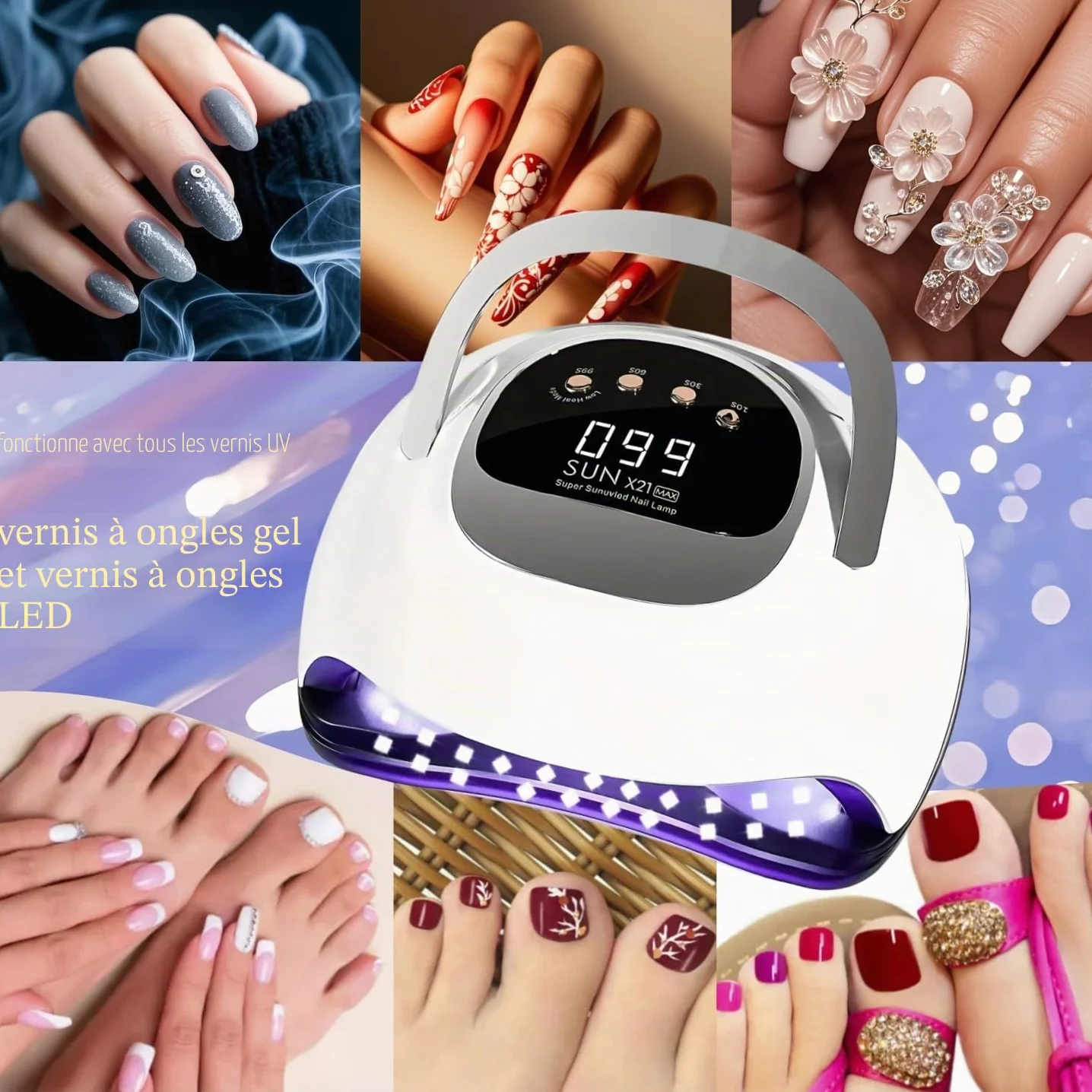Lampe UV Pour Ongles en Gel, Lampe UV Professionnelle Pour Ongles 320W avec 72 LED, Capteur Automatique, 4 Minuteries