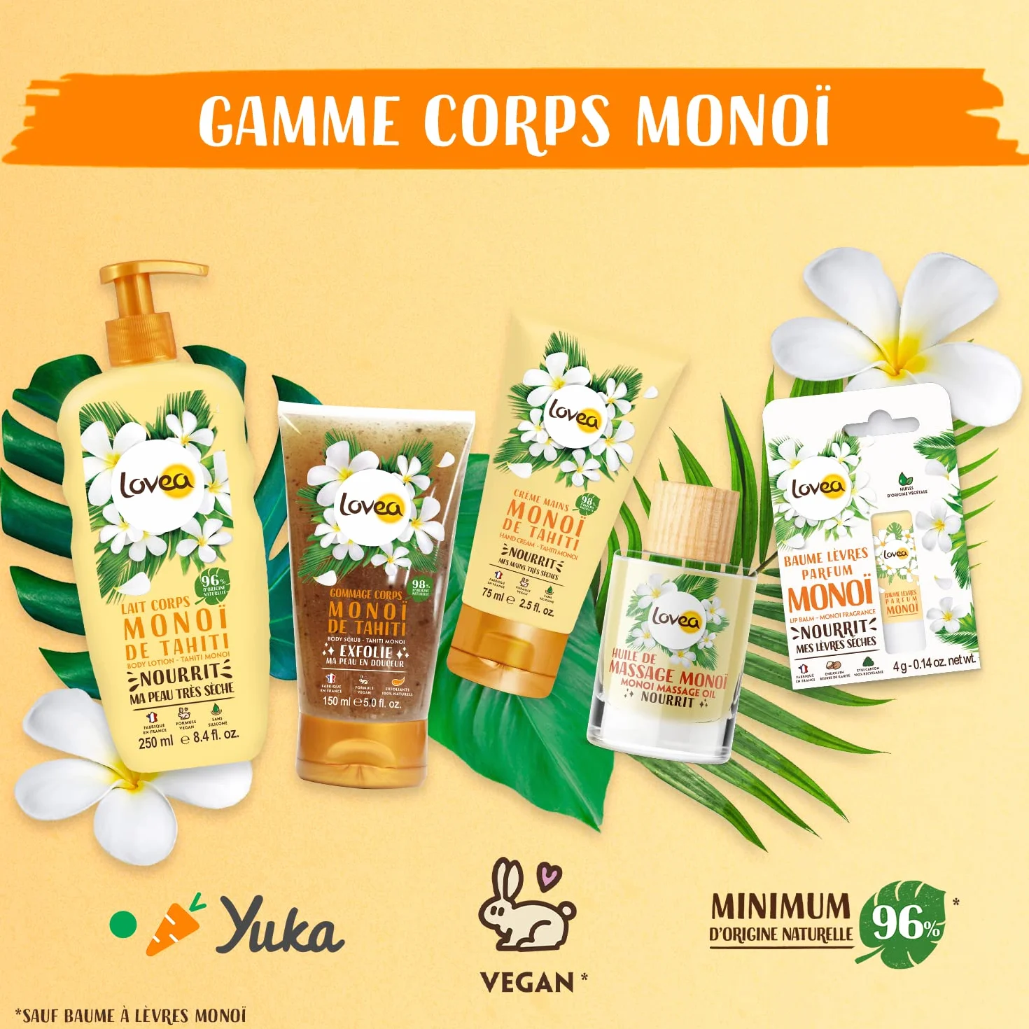 LOVEA Crème Pour les Mains Monoï de Tahiti 75 ml Peaux Très Sèches 98% d'Origine Naturelle Vegan