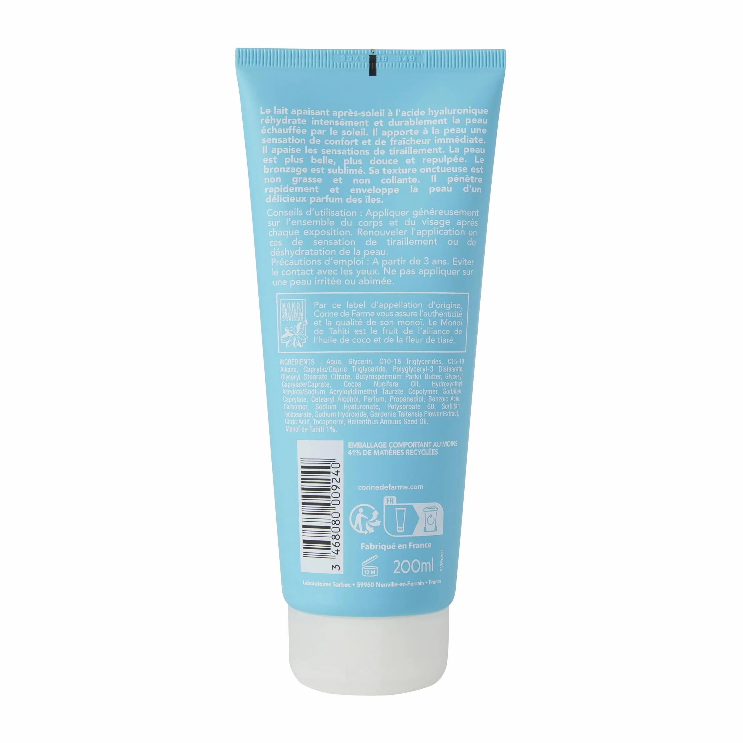 Corine de Farme Lait Apaisant Après-Soleil Acide Hyaluronique Hydratation Intense 200ml