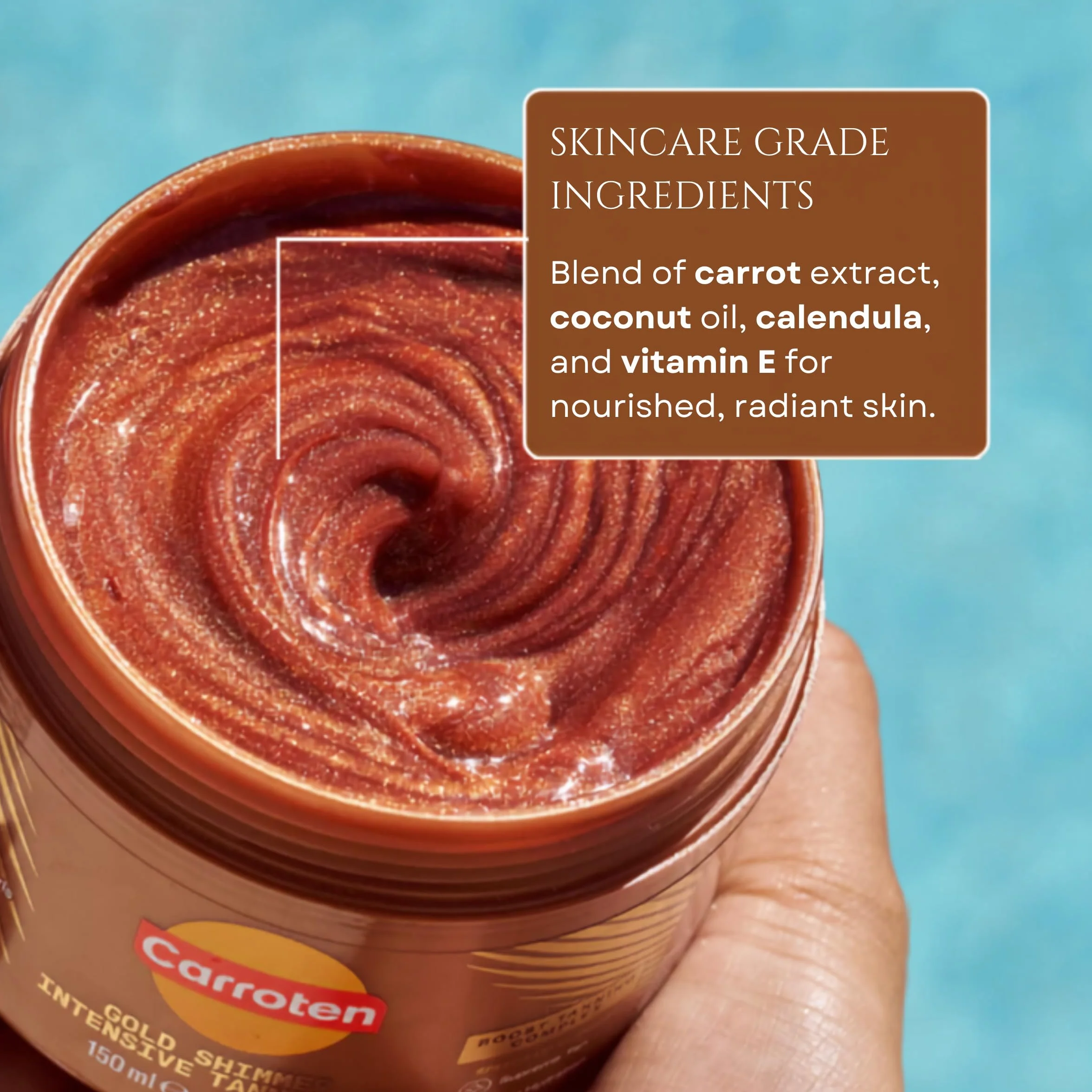 Carroten Intensive Tanning Gel GOLD 150ml - Accélérateur de Bronzage - Huile de Bronzage - Activateur de Bronzage - avec Perles Paillettes - SPF0