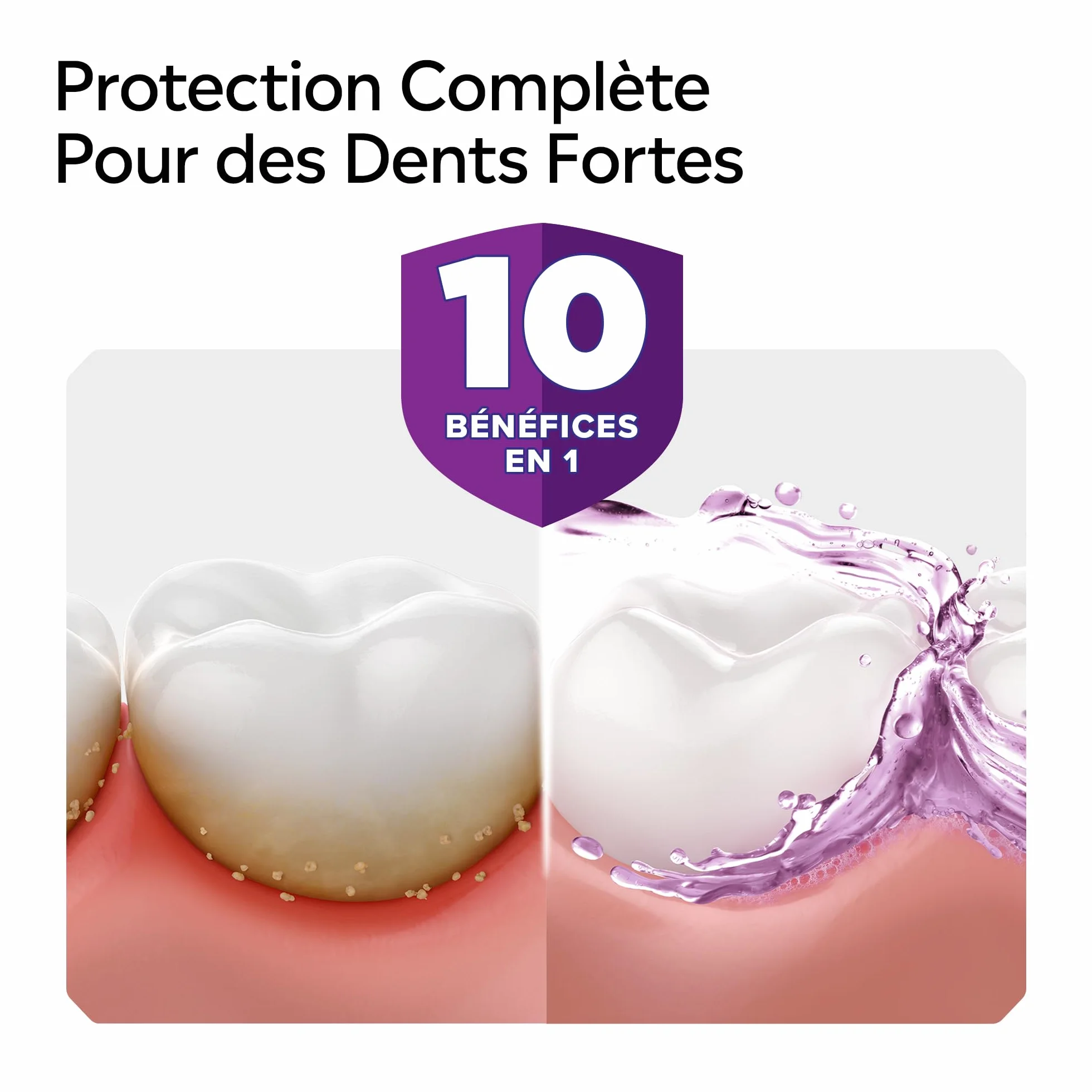Listerine Bain de Bouche Total Care Goût Plus Léger 0% alcool 500 ml Soin bucco-dentaire 10 bénéfices en 1 Haleine fraîche durable