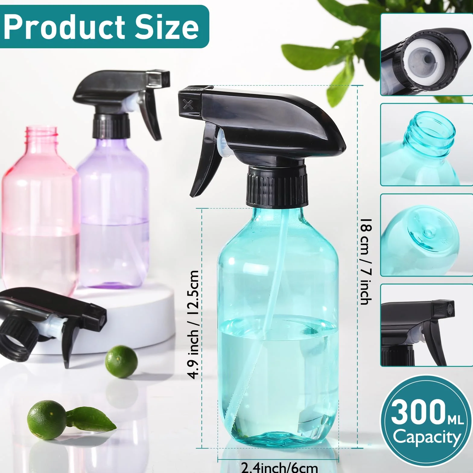 Lot de 2 flacons pulvérisateurs en plastique rechargeables de 300 ml pour plantes, jardin, nettoyage des animaux domestiques, coiffeurs, soins de voiture