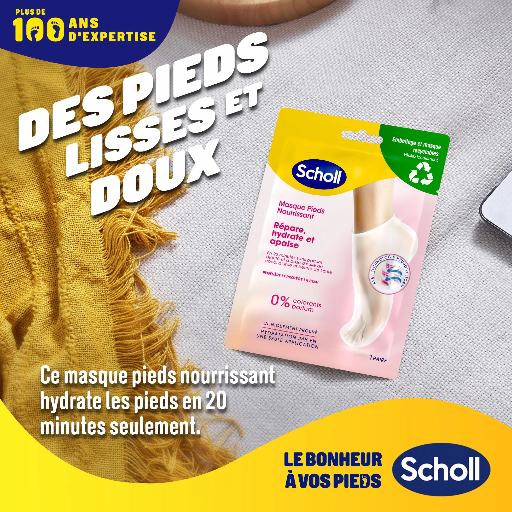 Scholl Masque Pieds Nourrissant à l'Huile de Noix de Coco, 1 Paire, Hydratant Peaux Sèches
