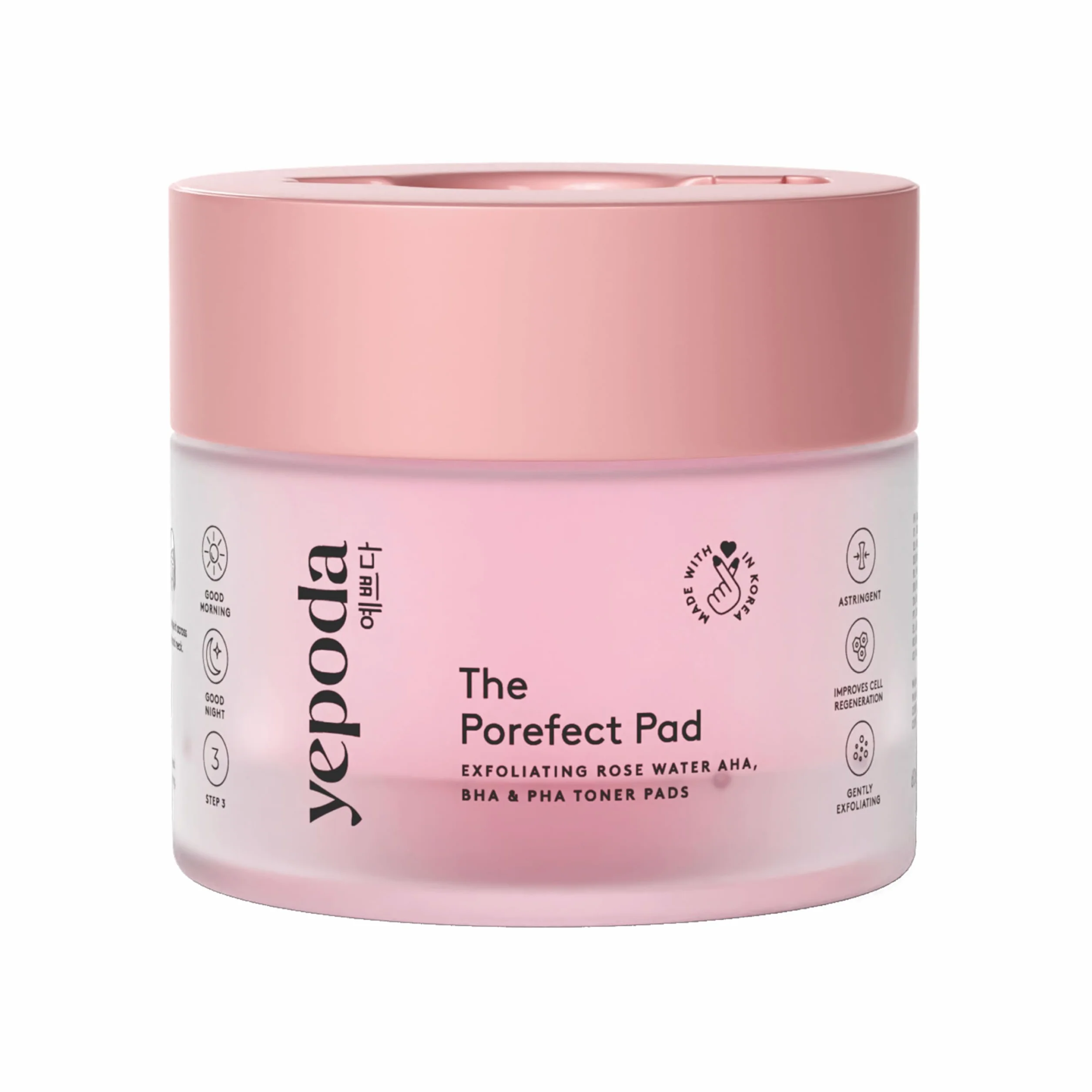 Yepoda The Porefect Pad, tampons toniques exfoliants à l'eau de rose, AHA, BHA & PHA, 60