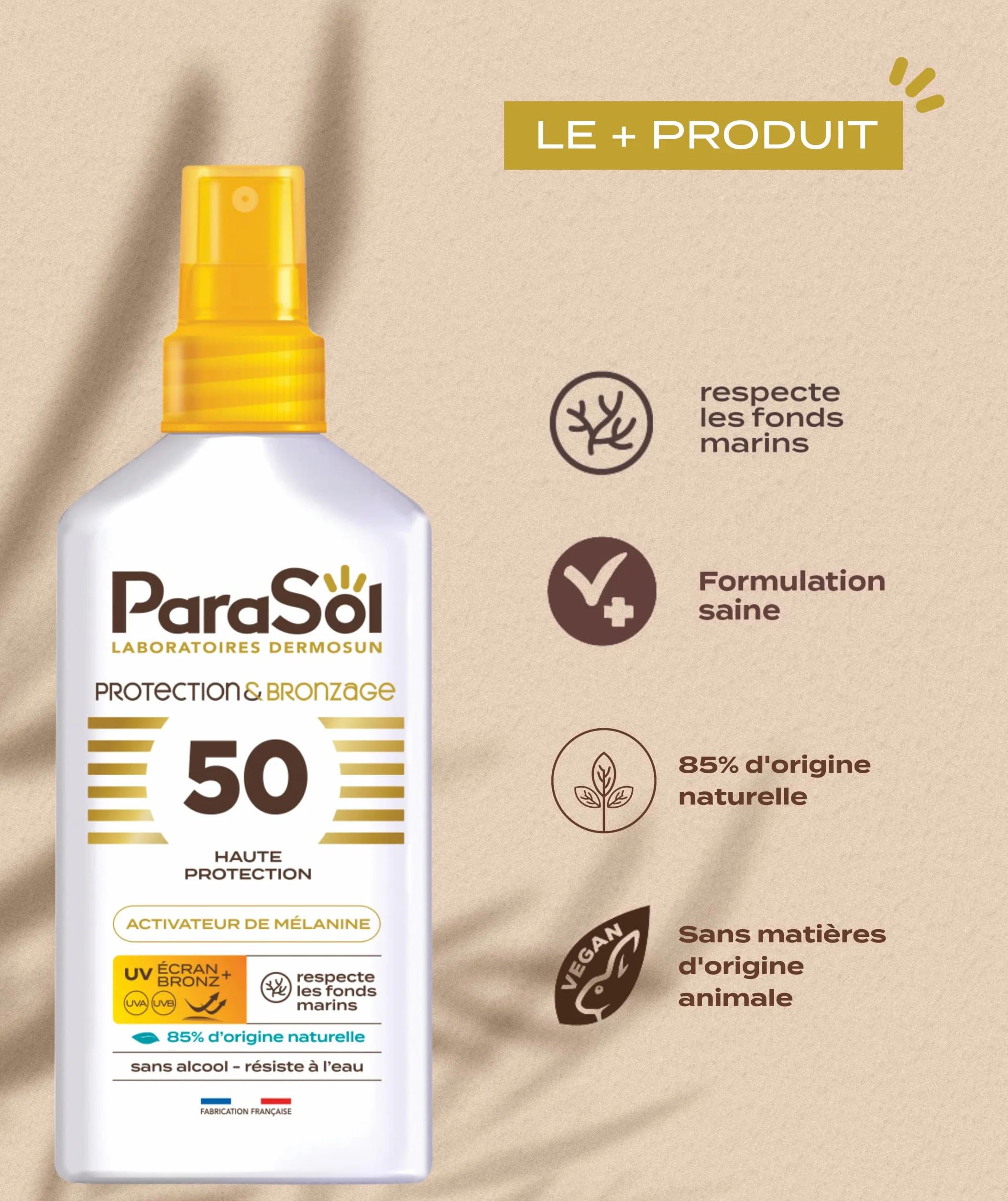 ParaSol Protection & Bronzage FPS 50 Soin solaire visage corps haute protection UVA/UVB Résistant eau Fabriqué France