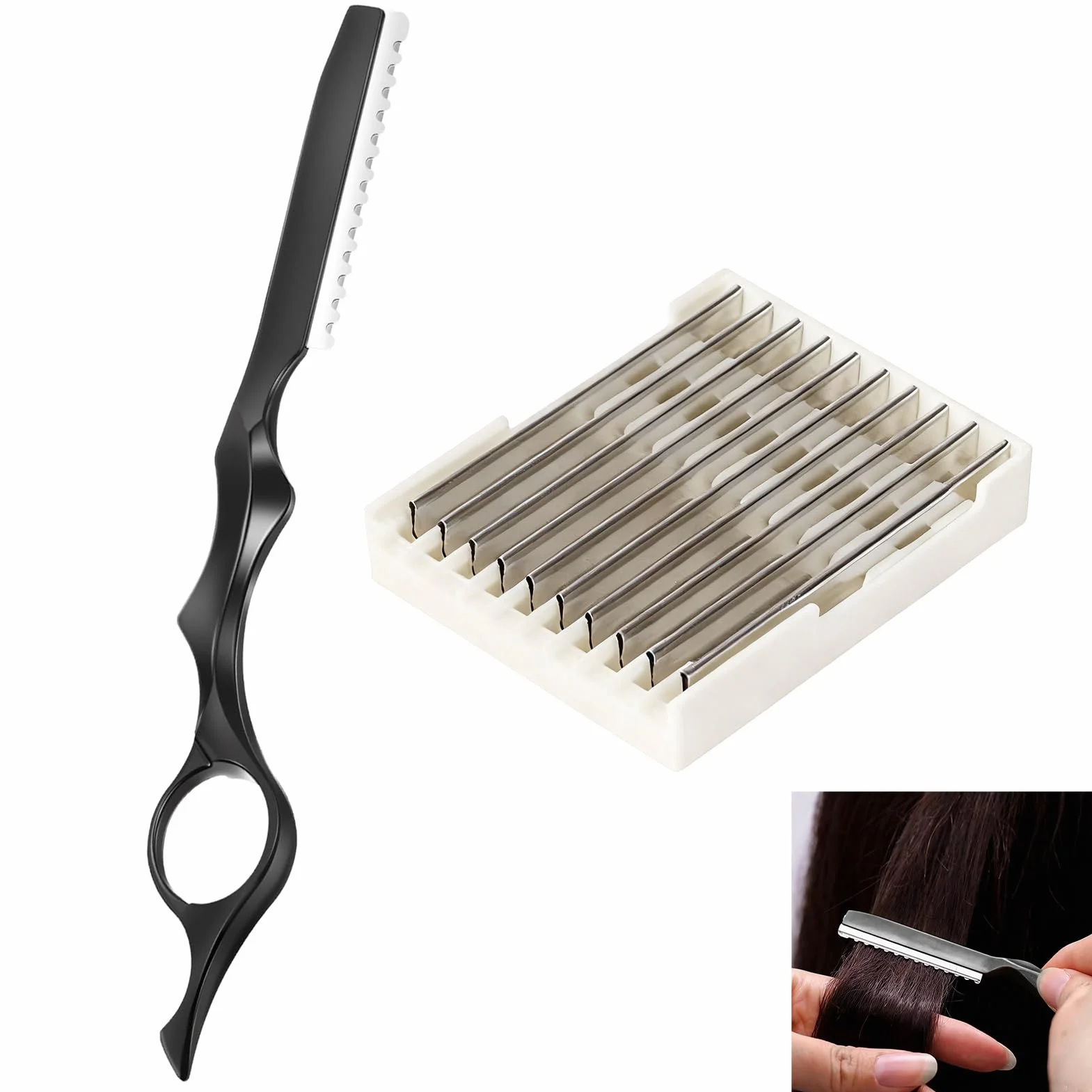Ciseaux à Cheveux Rasoir de Coiffure 10 Lames de Rechange Coupe Effiler Anti-Pointes Fourchues Tondeuse