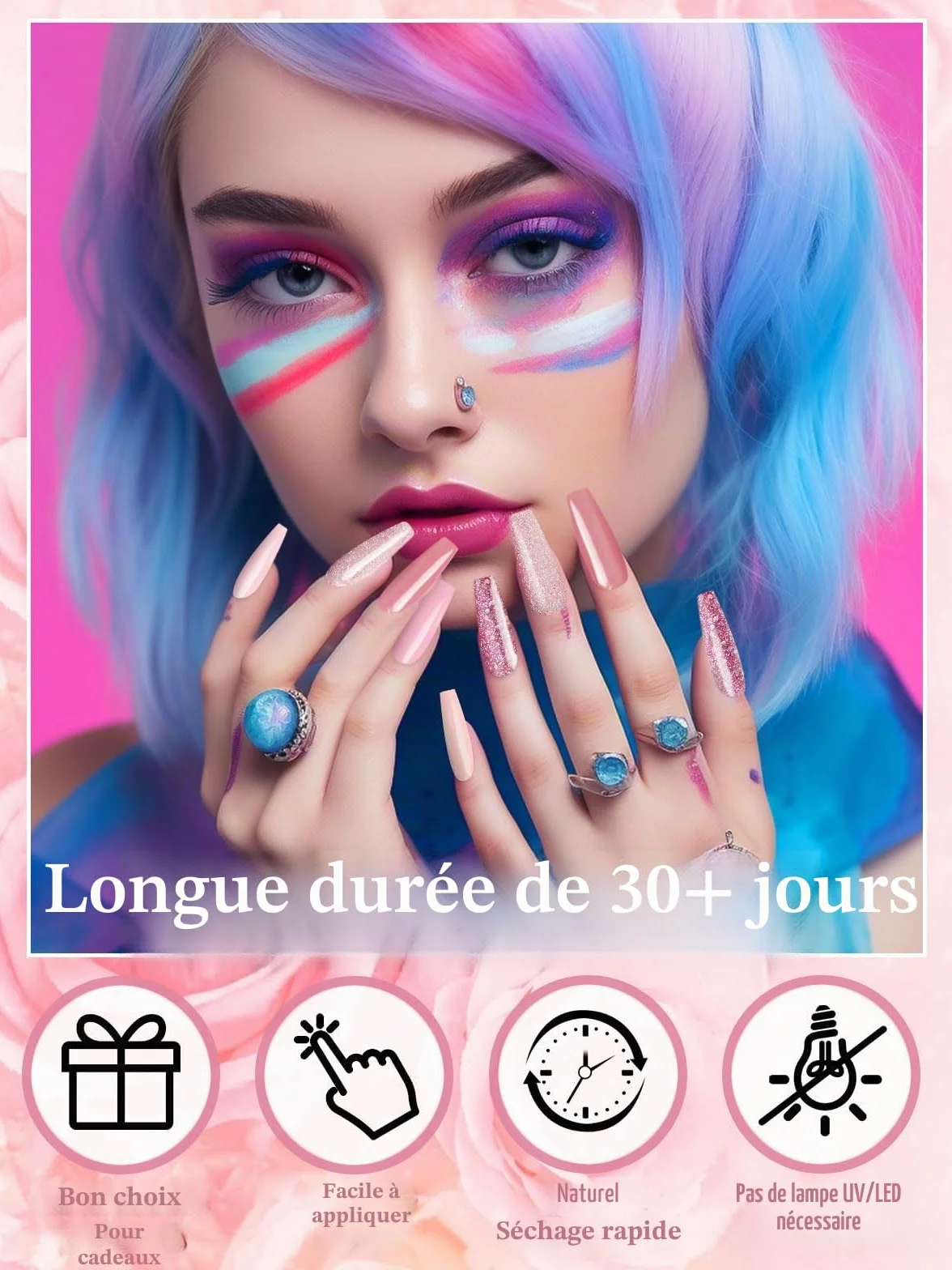 EBANKU Kit de Poudre Trempage pour Ongles 6 Couleurs Rose Chair Paillettes avec Base/Top Coat Activateur Manucure