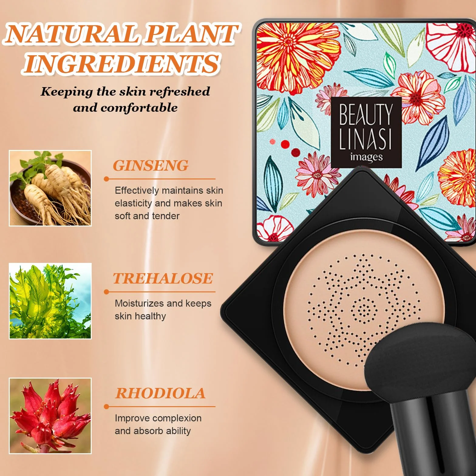 Tête de Champignon Air Cushion CC Cream Fond de Teint Correcteur Hydratant Longue Durée Couverture Complète (Naturel)
