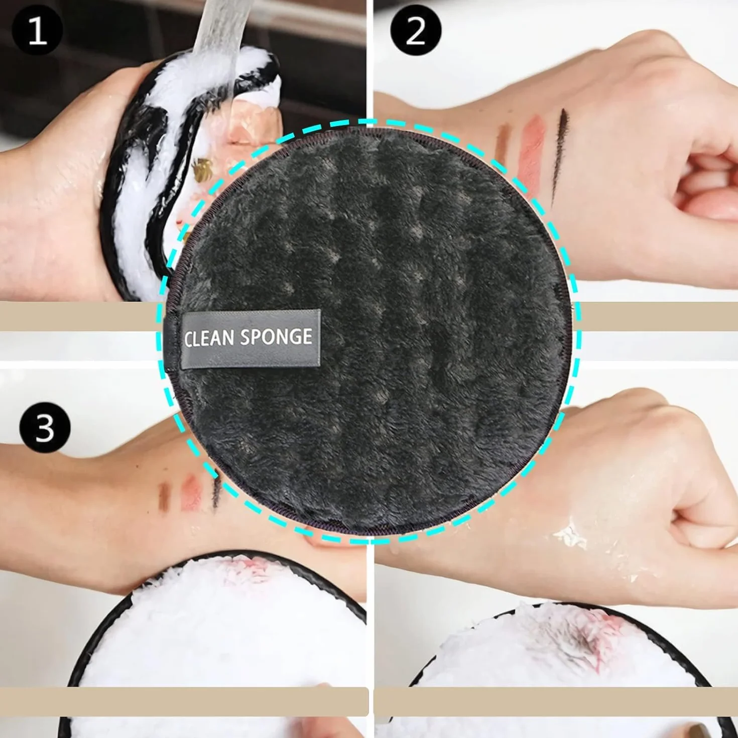 Éponges en coton démaquillant lavables bio double face réutilisables 4 pièces