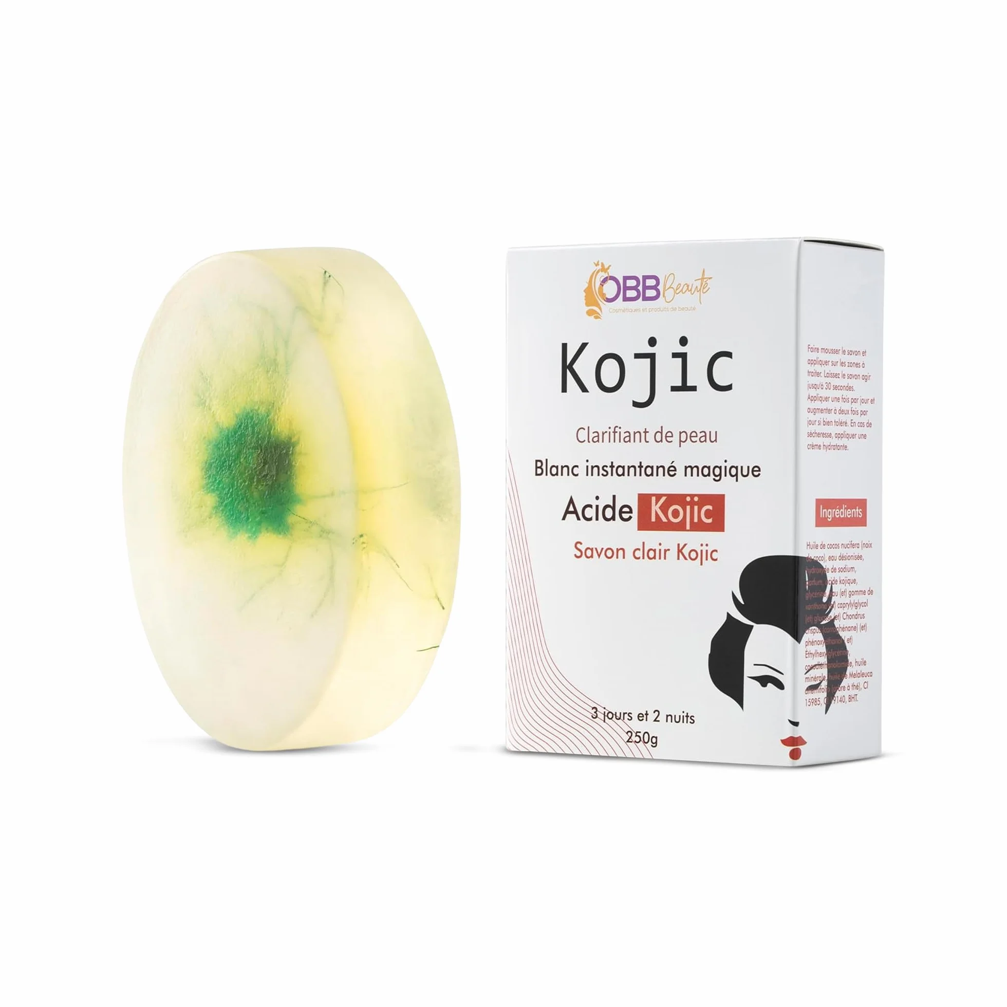 OBB Beauté Savon Kojic Éclaircissant 250g Clarifiant Acide Kojique Teint Unifié Éclat