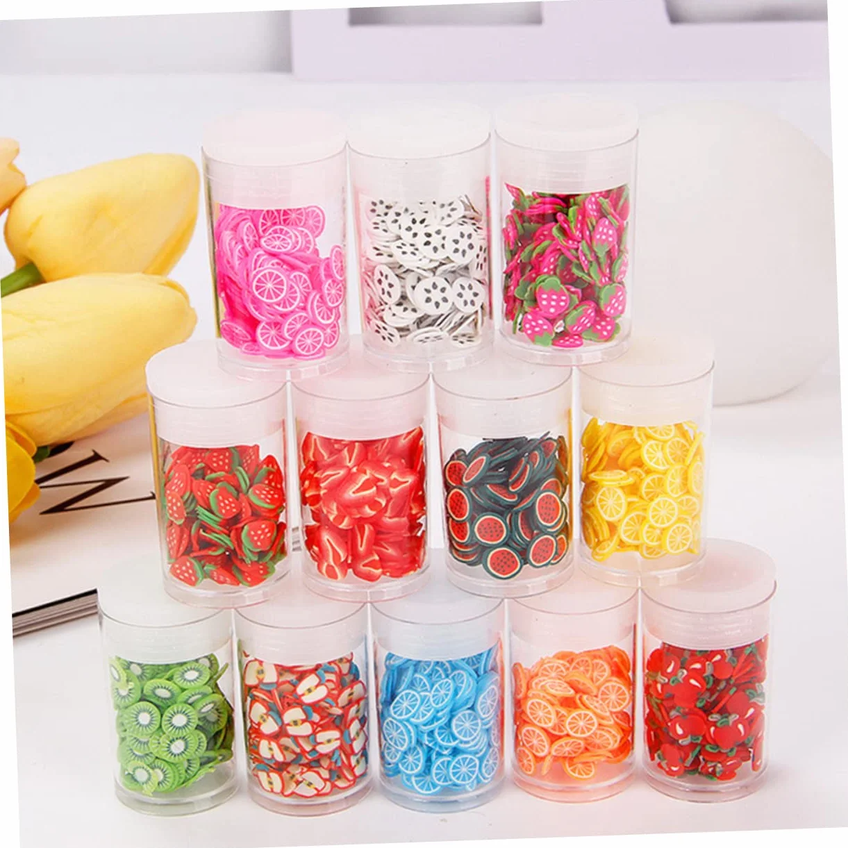 Ipetboom Tranches Nail Art Fruits 12 Boîtes Assortiment Aléatoire Décorations Argile Polymère DIY Ongles