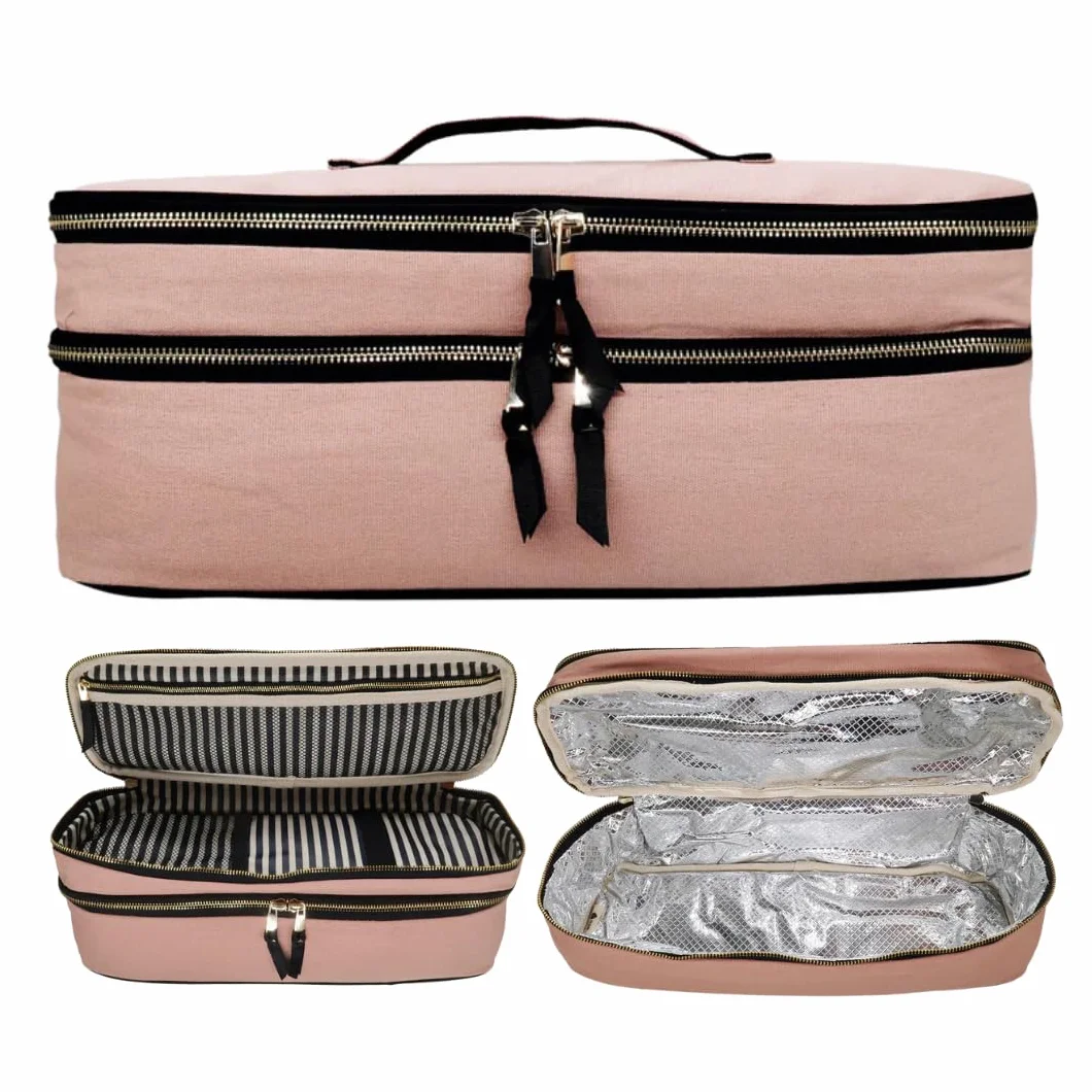 Bag-all Trousse Double pour Outils Cheveux | Étui Résistant à la Chaleur pour Lisseur & Fer à Boucler | Pochette Voyage pour Accessoires Cheveux | Housse Organisateur Femme | Rose Clair