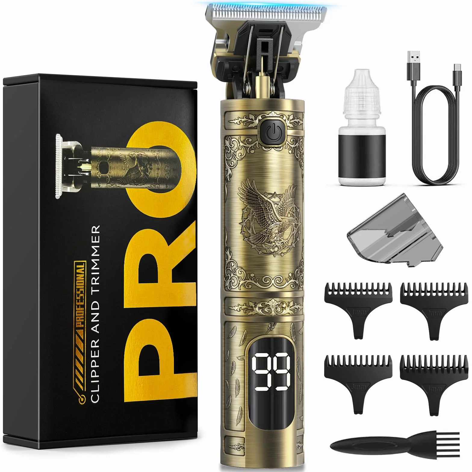 Tondeuse Cheveux Hommes, Tondeuse Barbe Homme Professionnel Tondeuse Cheveux et Barbe Homme Rasoir Electriques Hommes Sans Fil avec Ecran LED Intelligent Rechargeable USB C Cadeau Homme