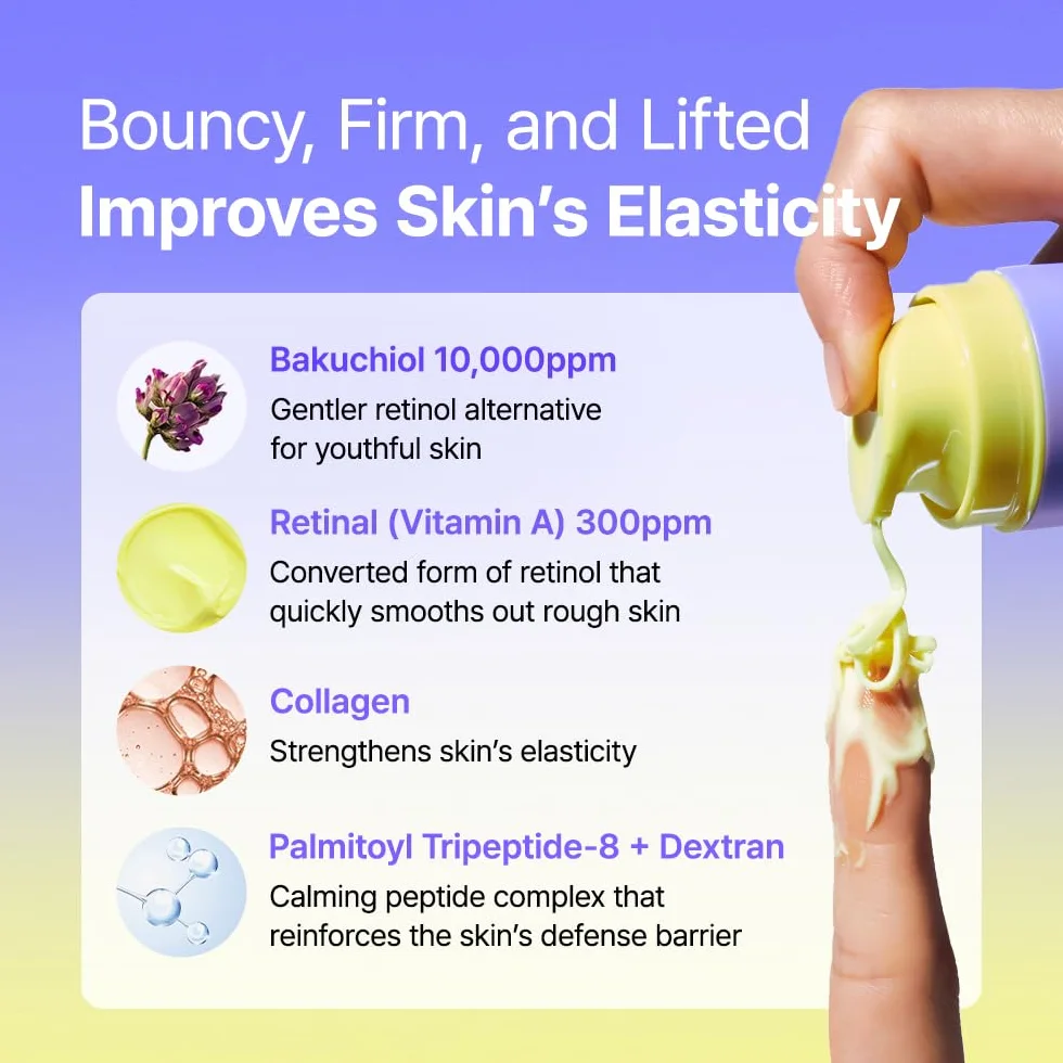 BY WISHTREND Crème de nuit rétinienne Bakuchiol à la vitamine A, alternative coréenne au rétinol, anti-âge, pour les ridules, les peaux affaissées et sèches pour les peaux sensibles, 1,05 oz, 30 g