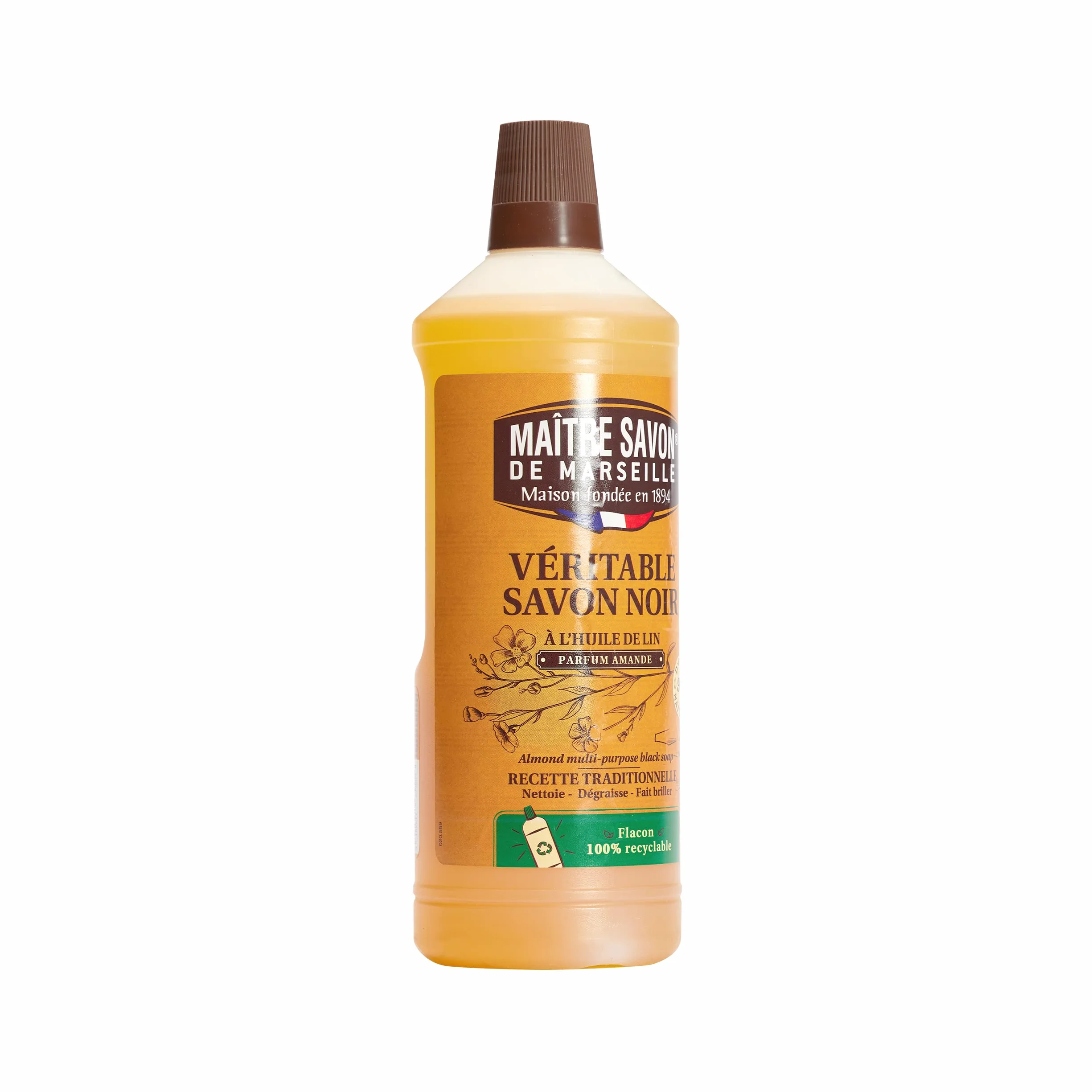 Savon Noir Liquide à l'huile de Lin MAITRE SAVON DE MARSEILLE 1L