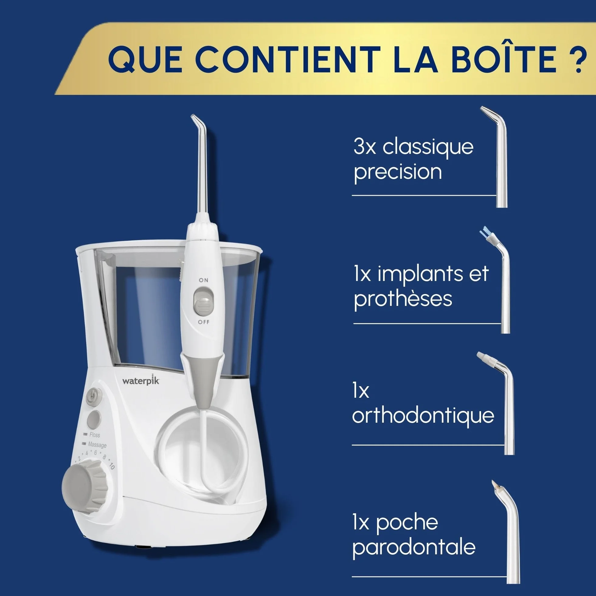 Waterpik Hydropulseur Ultra professionnel Jet dentaire 6 embouts 10 niveaux pression Blanc WF-660EU