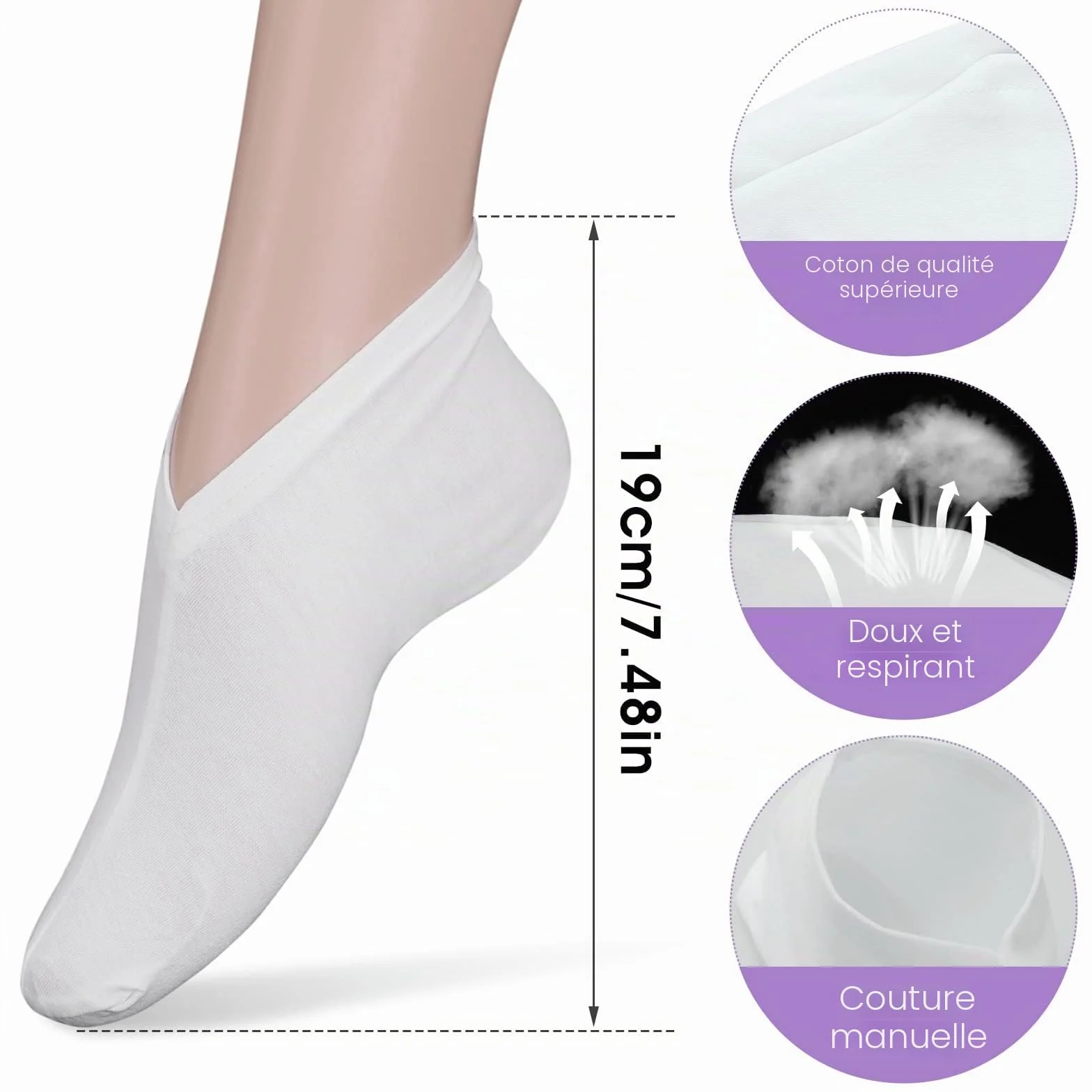 Sibba Lot de 2 paires de chaussettes hydratantes pour la nuit cosmétiques pour pieds secs et craquelés