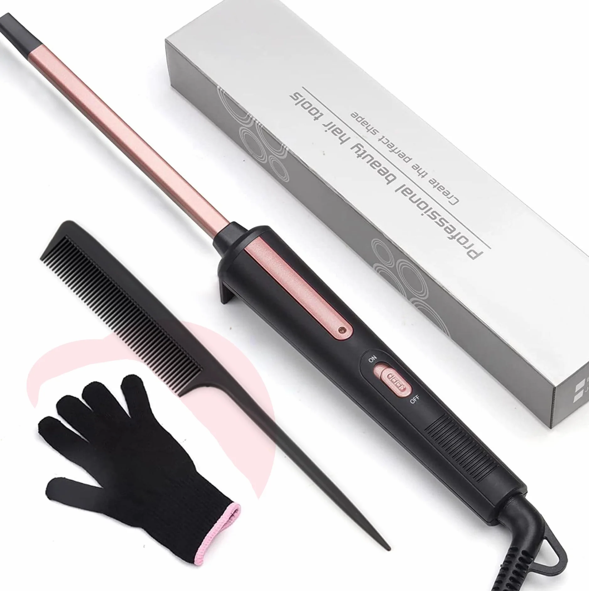 Boucleur a Cheveux 9mm, Fers à Boucler à tube carré pour serrées rebondies, chauffage Rapide 180°C, Boucler en céramique pour cheveux longs et courts, inclus gant