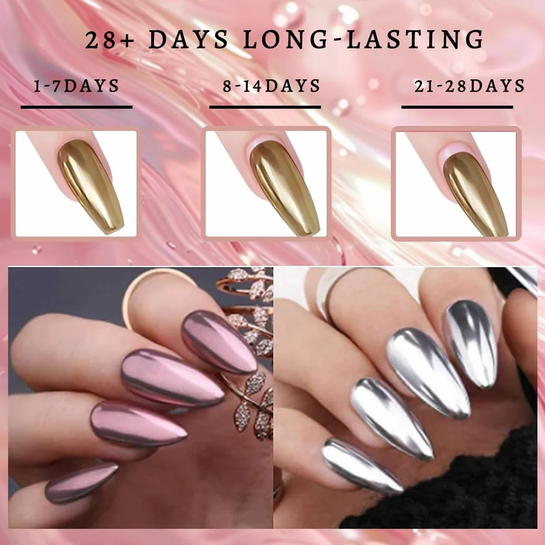 Poudre Chrome Ongle En Or Rose, Effet Miroir Métallique Brillant, Pigments Paillettes Décoratifs Nail Art