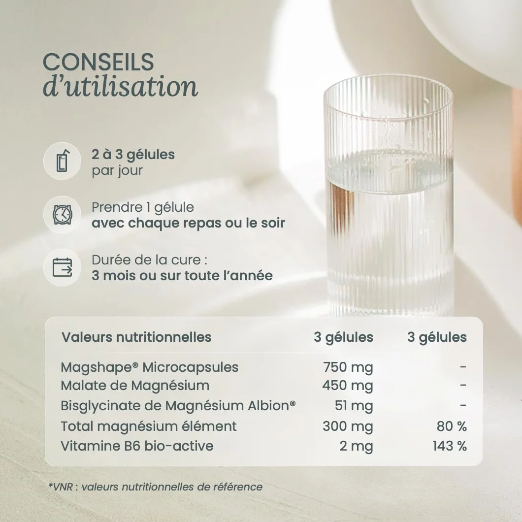 NUTRI & CO Magnésium Bisglycinate Malate & Liposome + Vitamine B6 300mg/j Haute Absorption 120 gélules Fabriqué en France